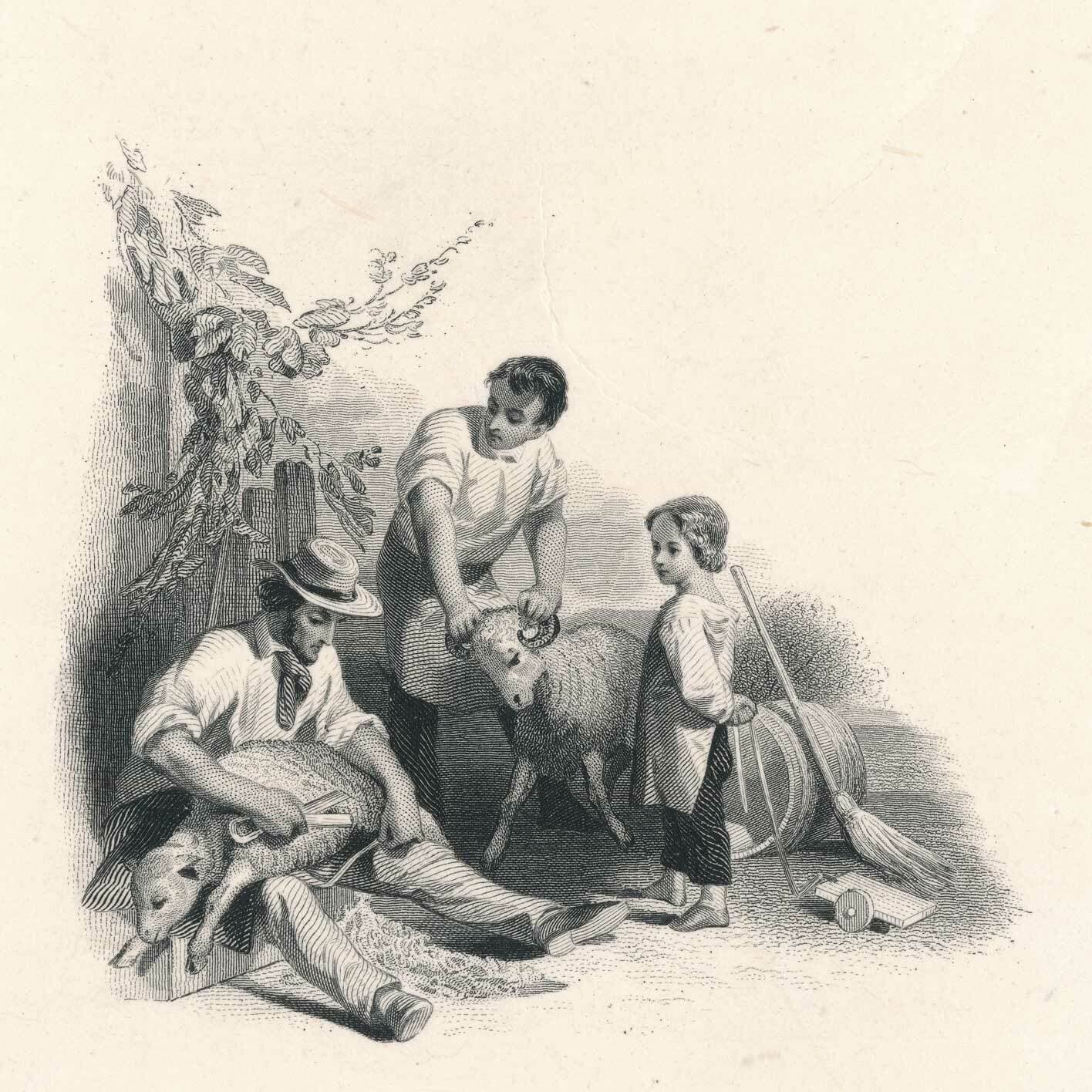 Die Proof Vignette, Harvesting, Bald, Cousland & Co. 1858 overall card 10" x 6.5 3