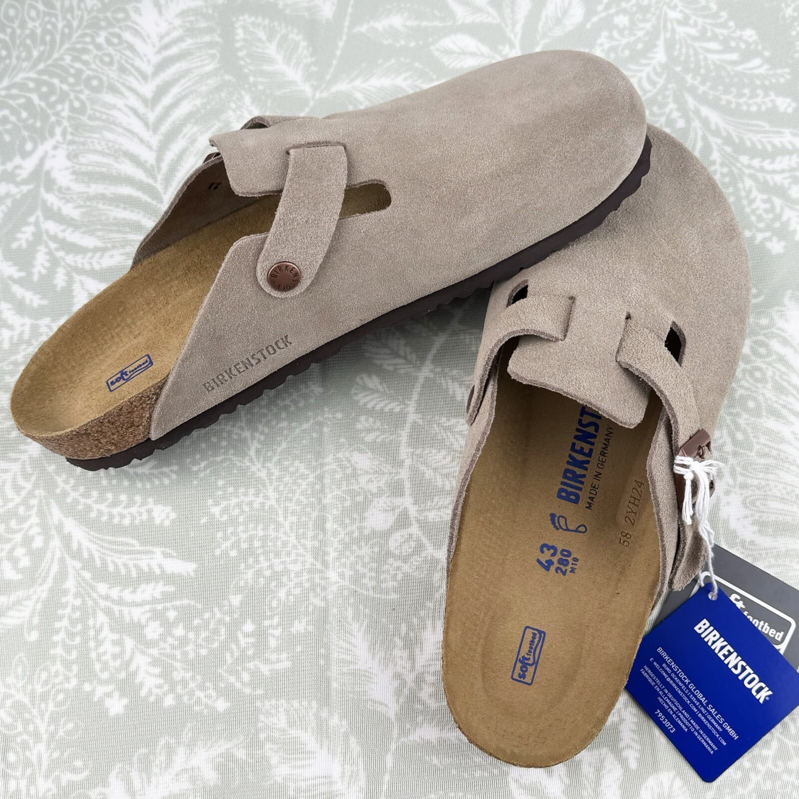 Birkenstock Boston Taupe Suede Soft Footbed Men's Clog Shoes Wide Size 42-45 3
