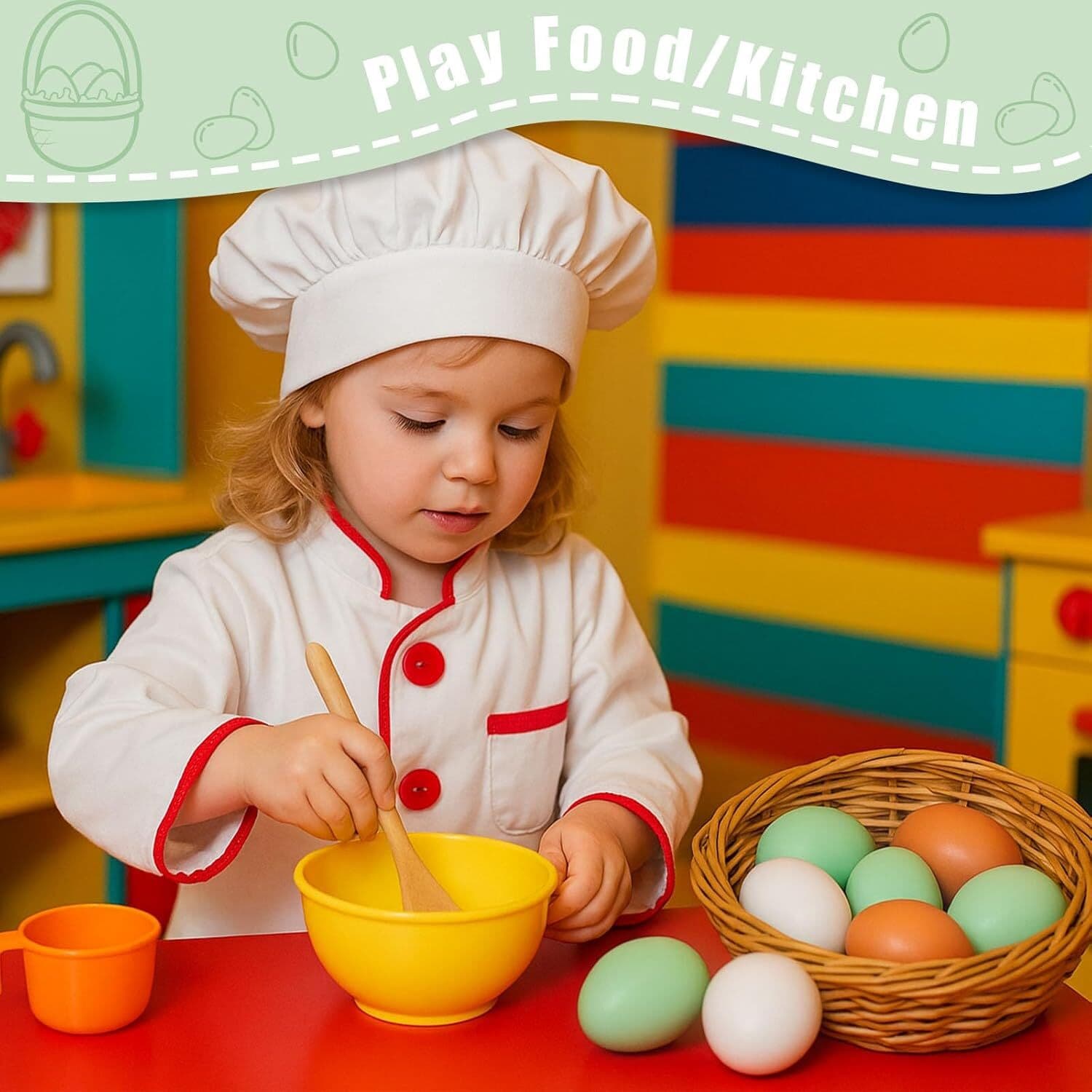 7 Pcs Wooden Fake Eggs, 3 Colors Wood Eggs for Crafts Fake Chicken Eggs Nesting 2