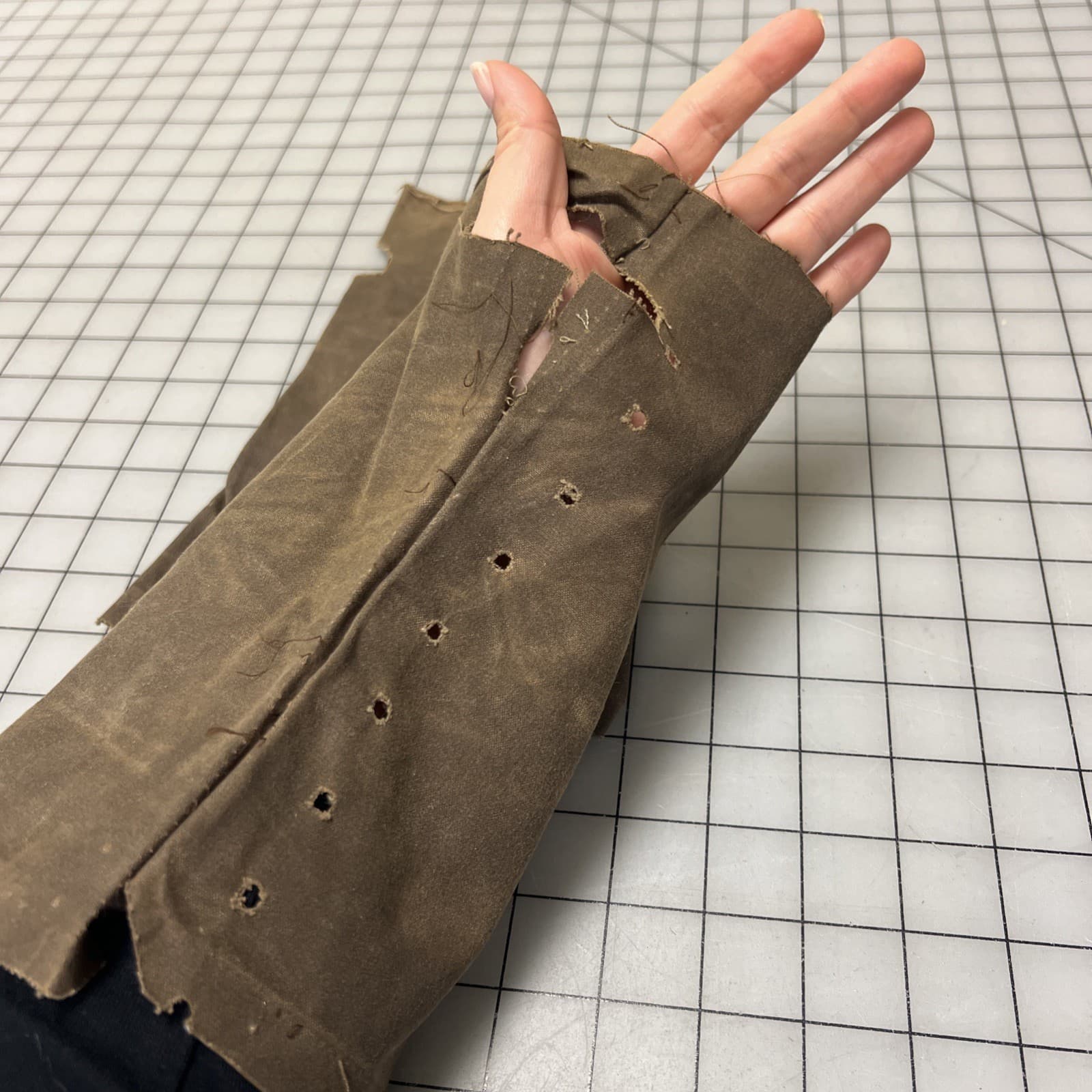 18th Century era Rough Fingerless Mitts out of Scraps, "Turn" TV Costume #120 4