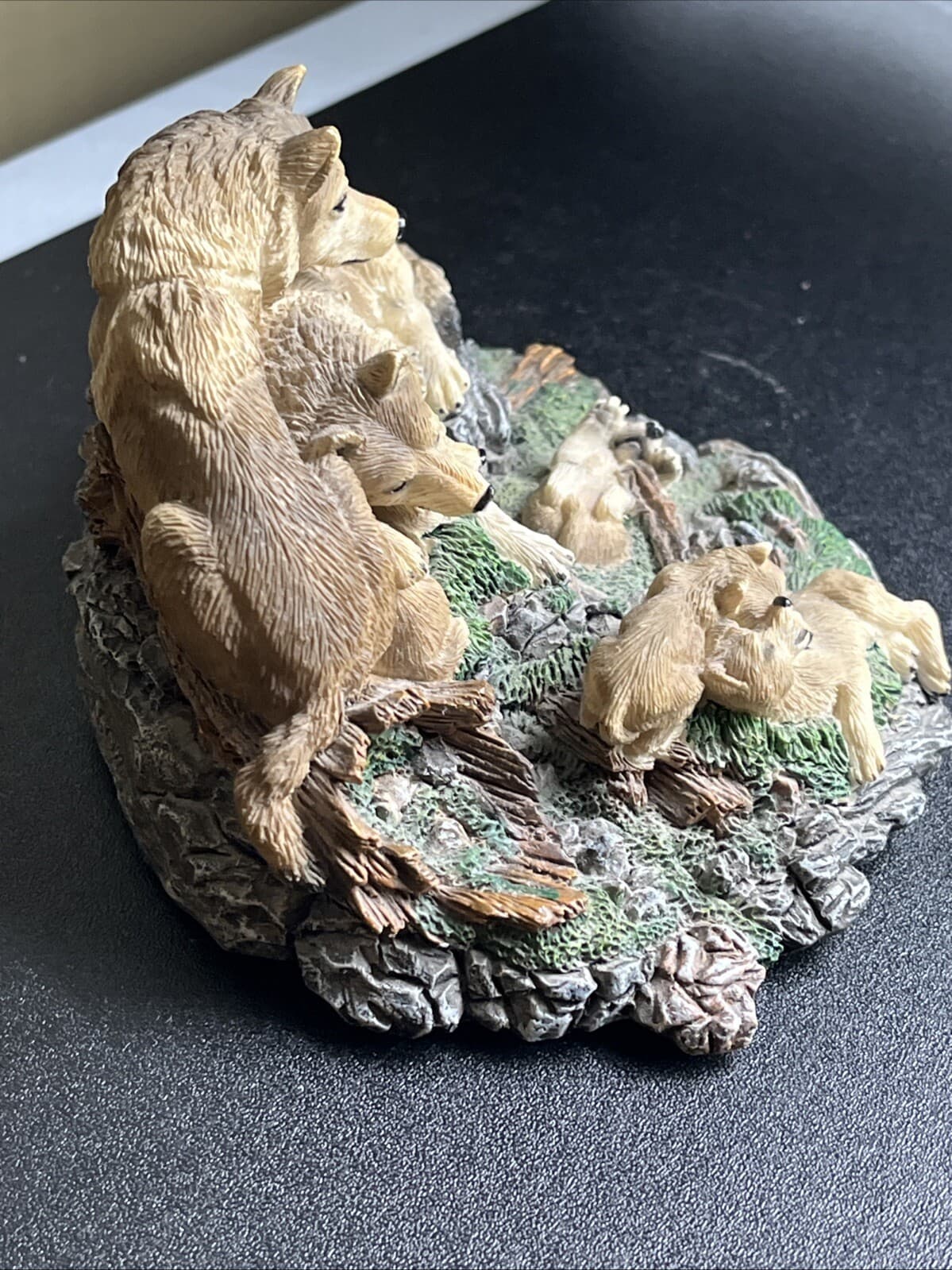 Rare - Original - Living Stone - Wolf Treasures Moments Wolf Cubs Pups Playing 6