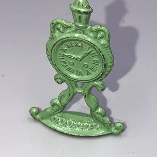Vintage Metal Cracker Jack Prize Green Clock Metal Pre 1930 4