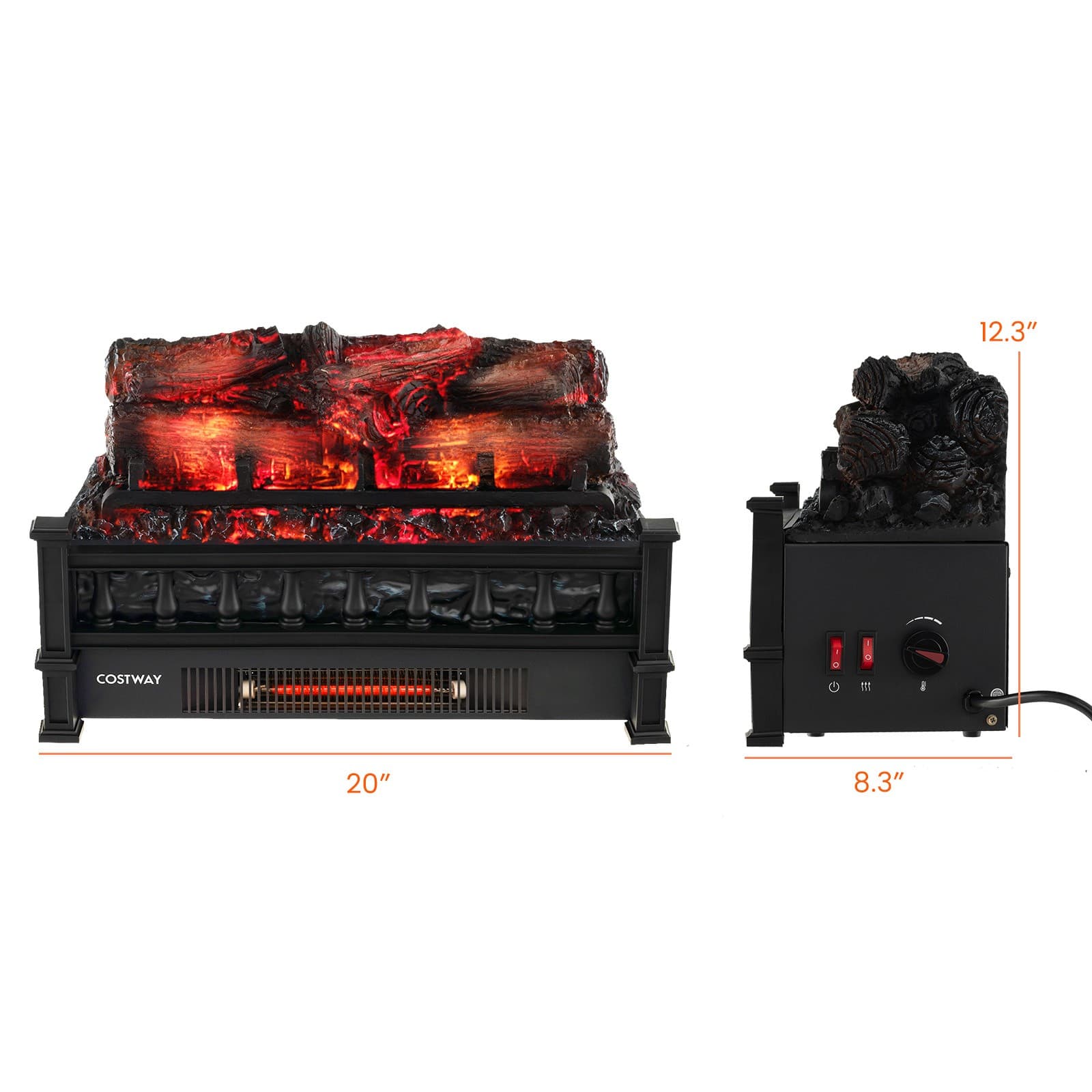 20" Electric Fireplace Heater Logs Insert Infrared Quartz Adjustable Temperature 2