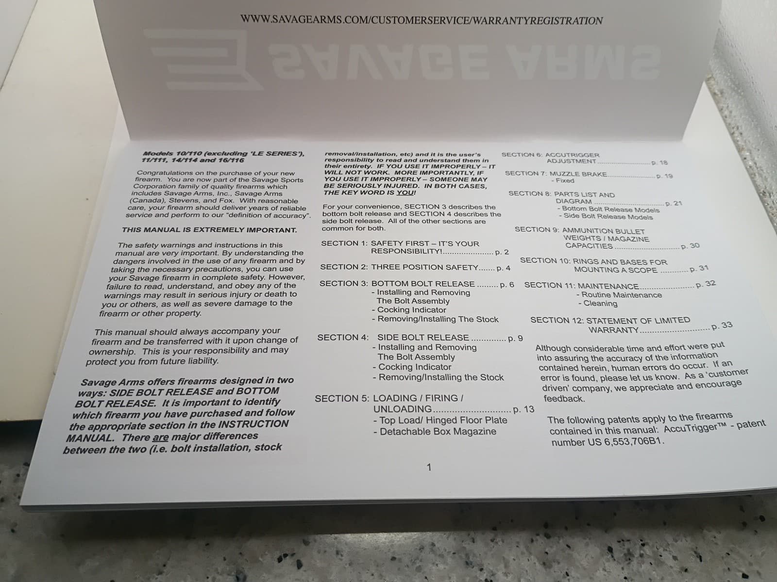 Savage 10/110 Bolt Action Rifle Owners Manual 2016 4