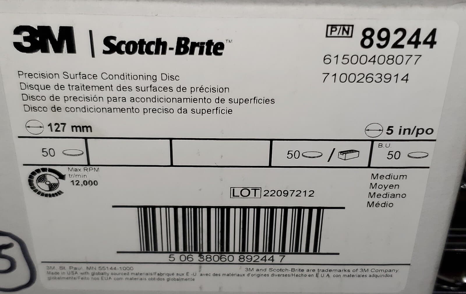 (10) Scotch-Brite 5” Precision Surface Conditioning Disc Hook & Loop Medium 3