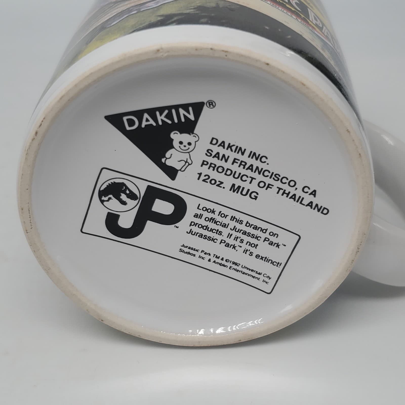 Vintage Jurassic Park T-REX Dinosaur White Coffee Mug Dakin 1992 VG Condition  5
