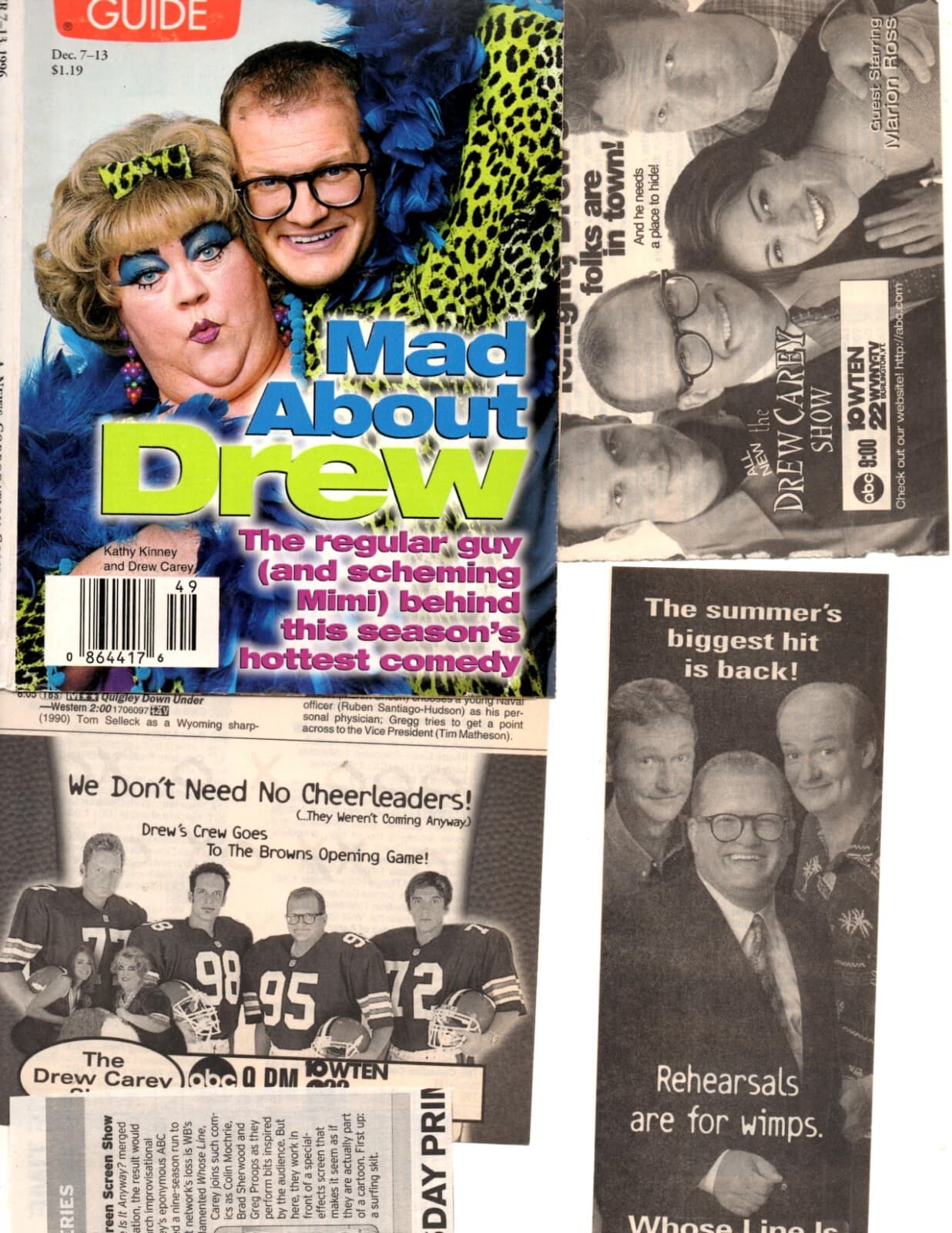 The Drew Carey Show: 50 separate clippings pages lot Mimi, etc