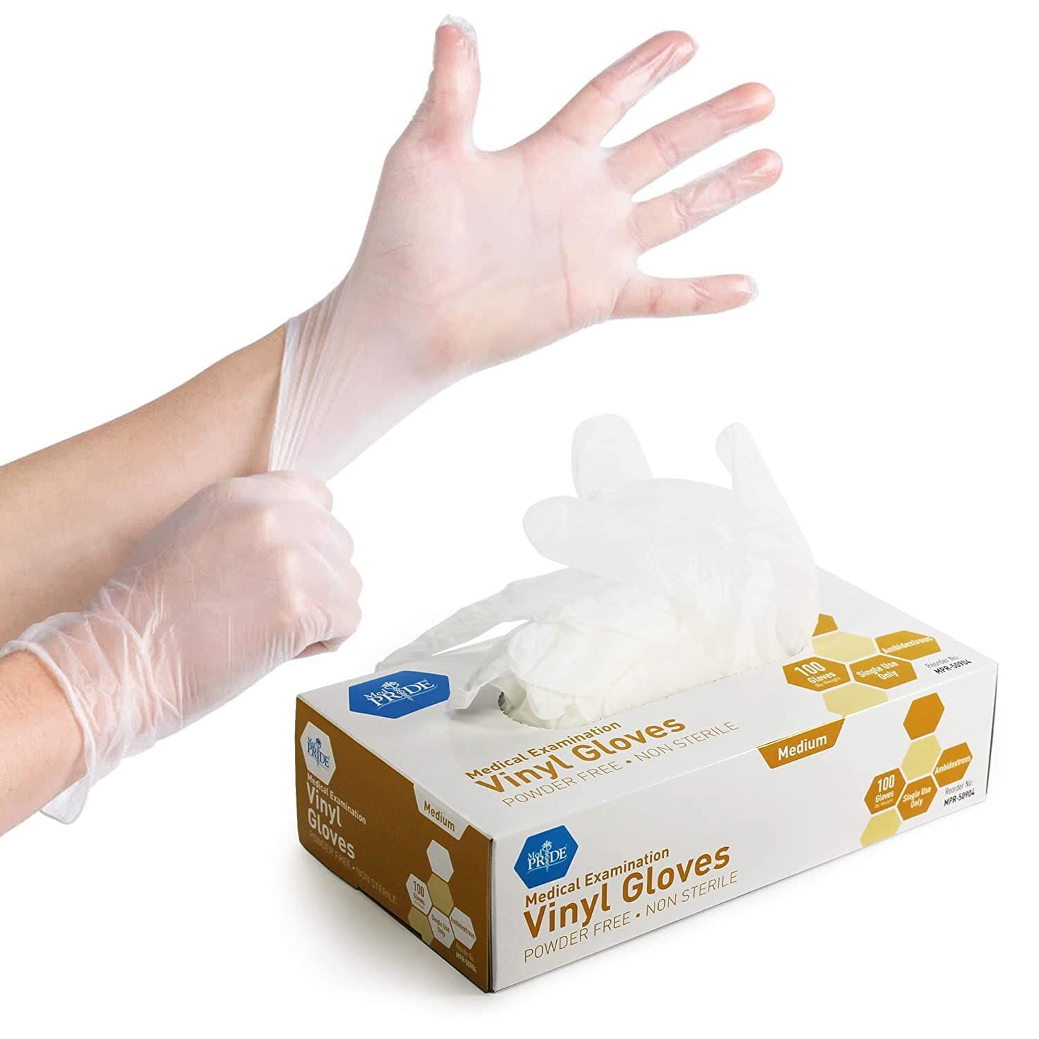 Medpride Medical Vinyl Examination Gloves, Latex Free Rubber, All Sizes.-100/Bx 2
