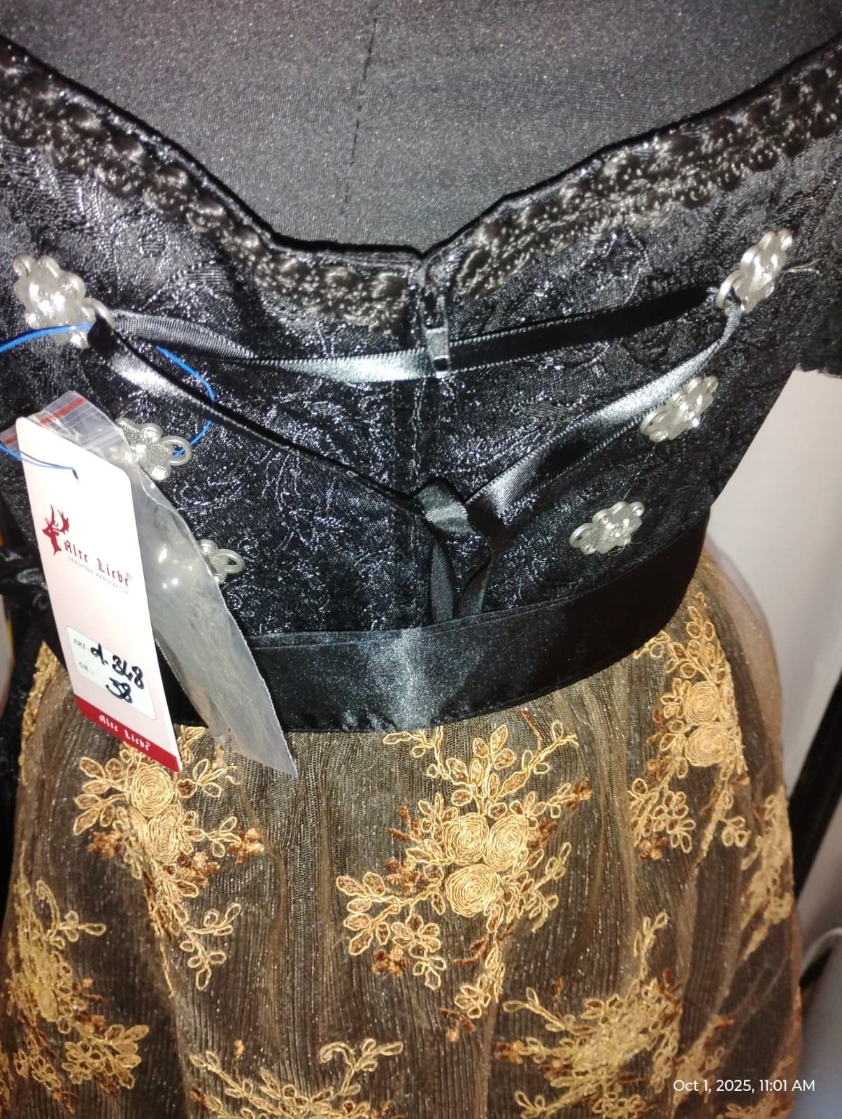 US 8 Waitress,Trachten,Oktoberfest,Germanfest Dirndl Dress,3-pc,Black,Brown 3