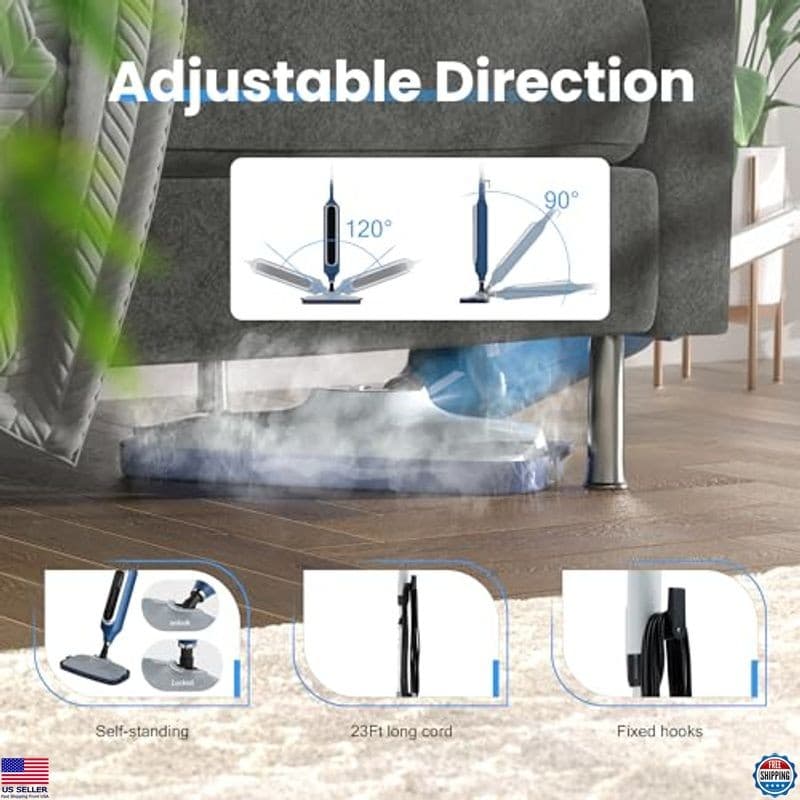 12-in-1 Blue Steam Mop & Handheld Cleaner – 23FT Cord for Easy Floor Cleaning 5