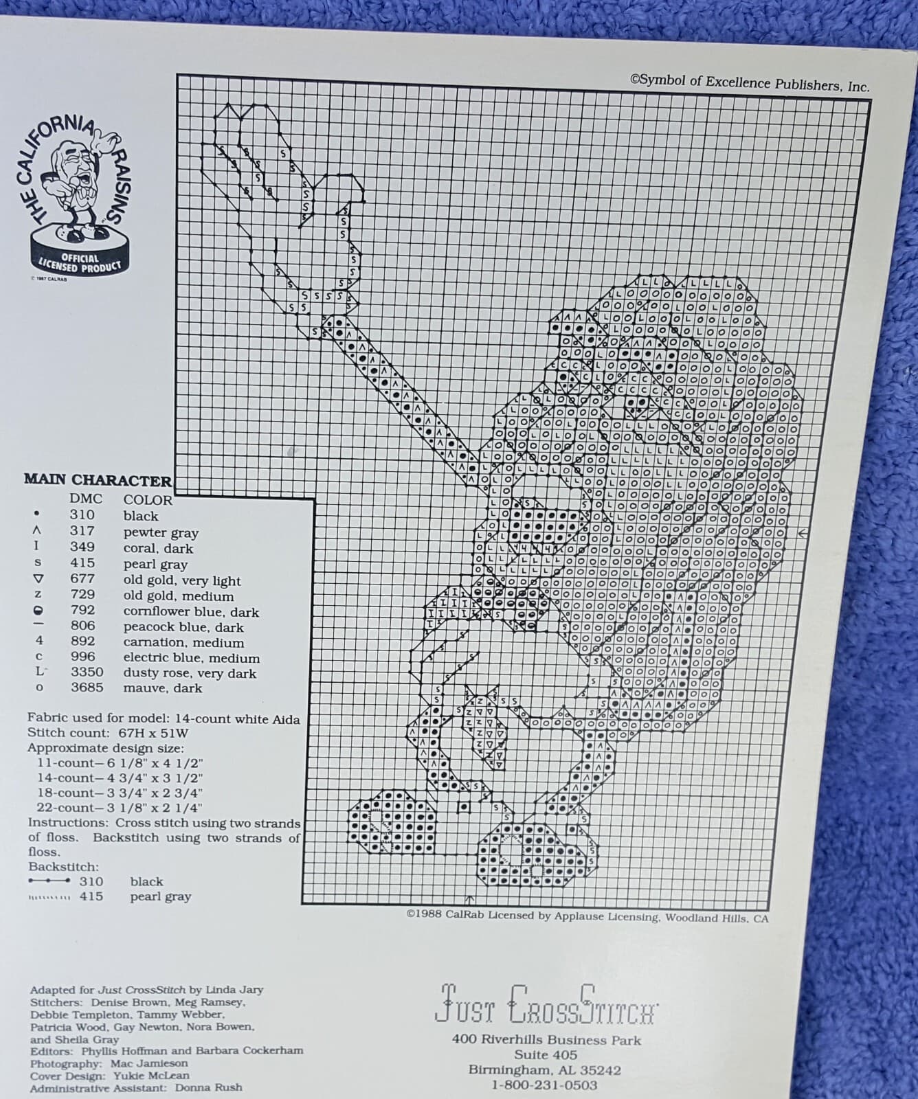 1988 THE CALIFORNIA RAISINS LEAFLET CROSS STITCH JAM SESSION NEW 2