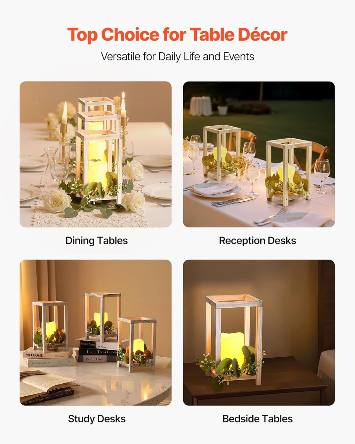 12 Set/36 Pcs Wooden Wedding Lantern Centerpiece Includes 12 Wooden Lantern Cand 6