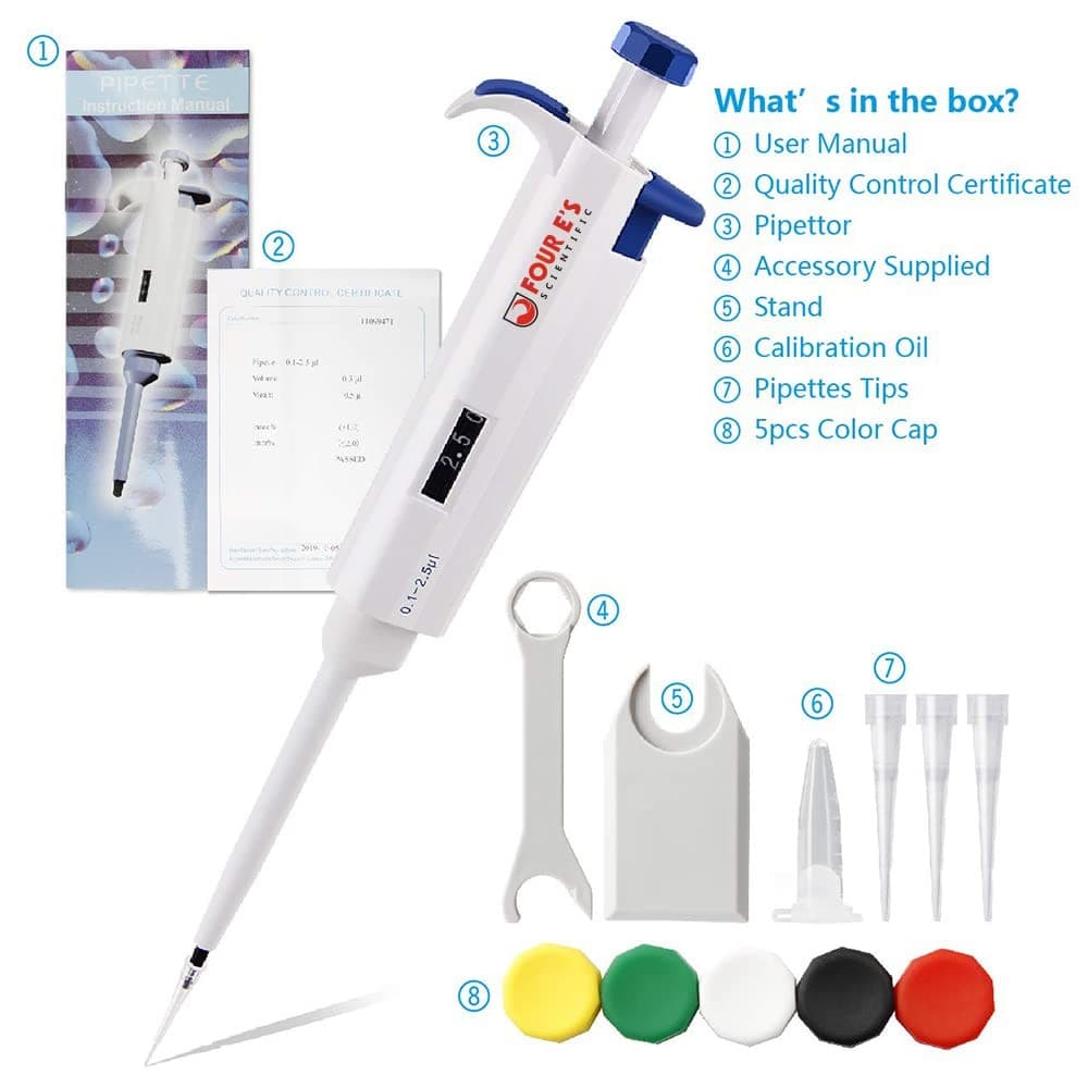 FOUR E'S SCIENTIFIC Variable Volume Single Channel Pipettors, 0.1-2.5uL  5