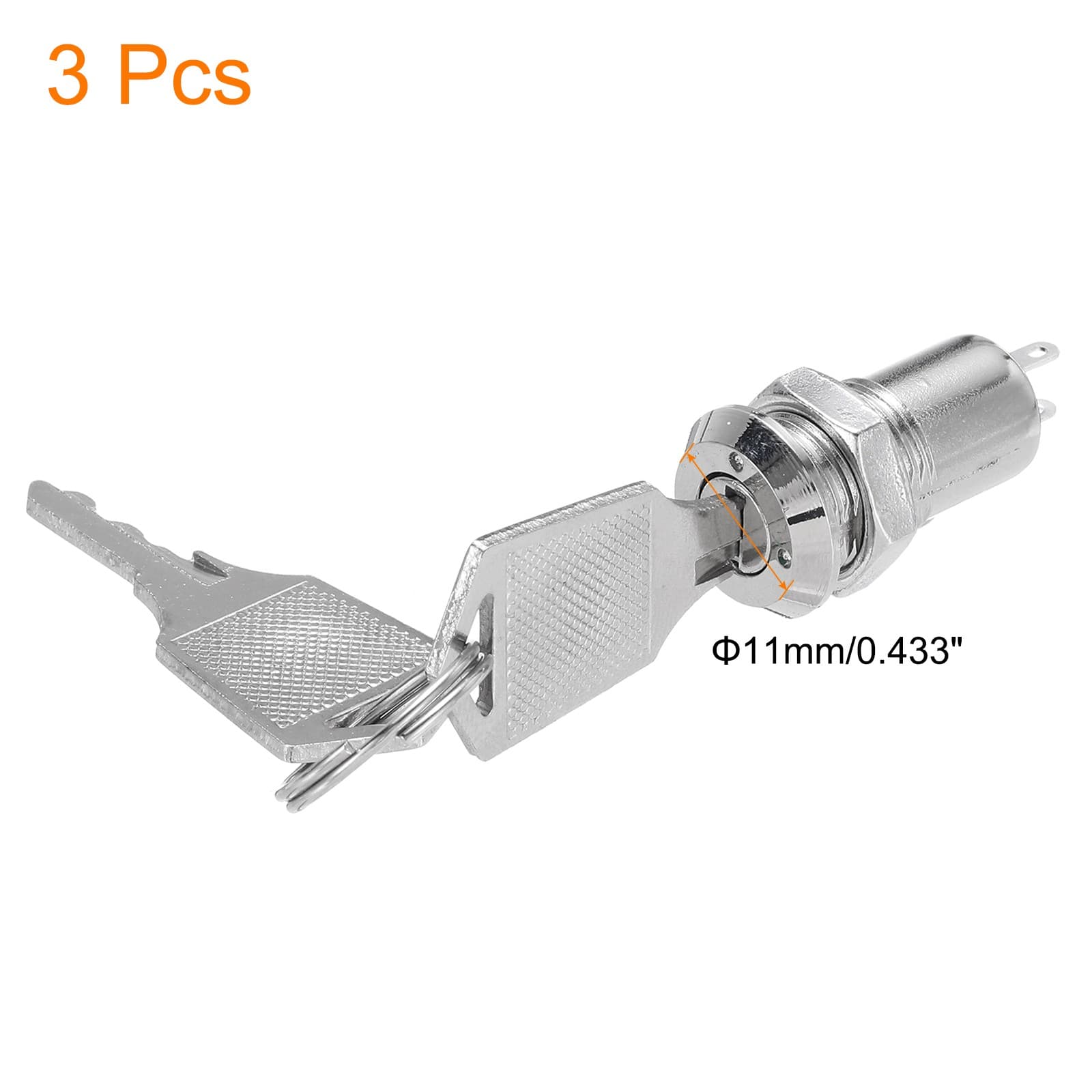 3 Pcs Electric 2 Positions on OFF Metal Key Lock Switch with Key 2