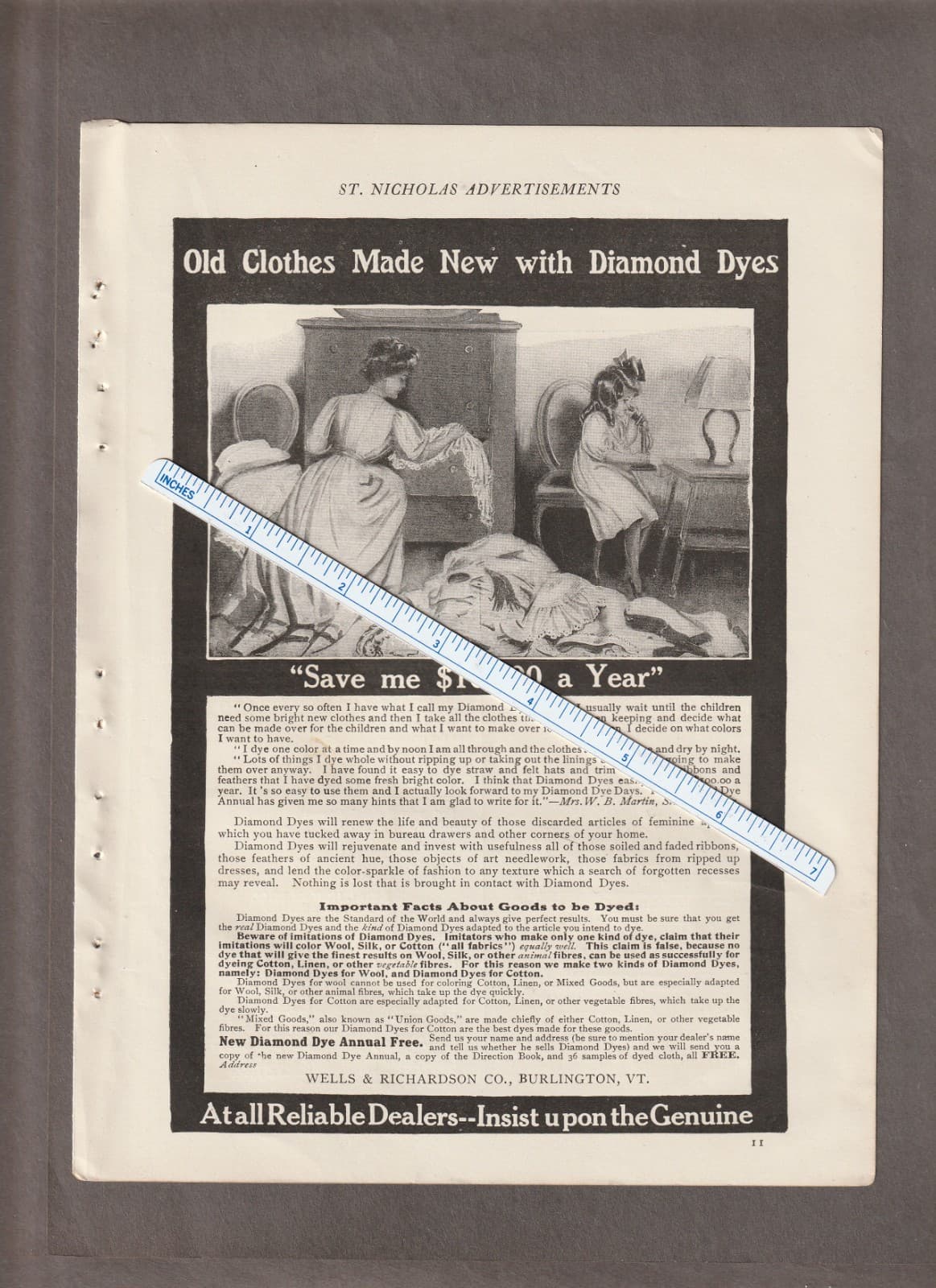 Vintage 1909 DIAMOND DYES Magazine AD ~ WELLS & RICHARDSON, Burlington VT.
