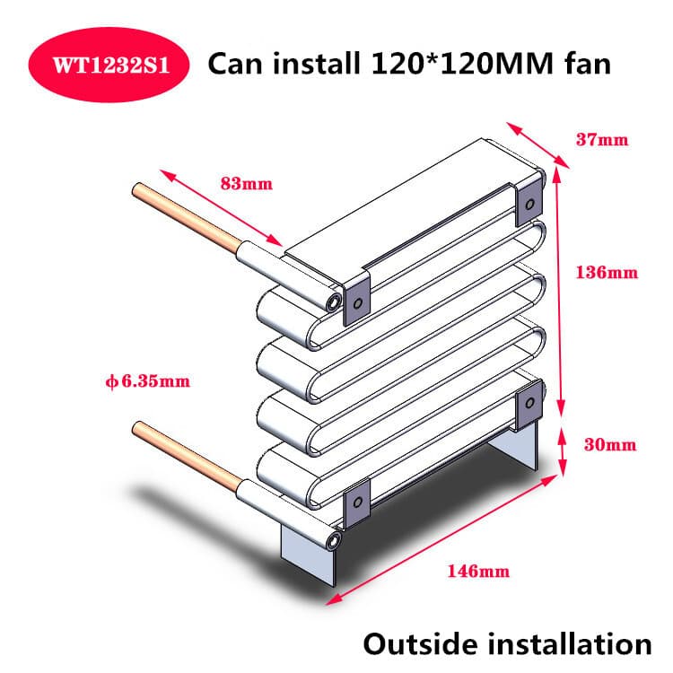 1pcs WT1232S1 aluminium Micro Radiator Condenser Copper Tube Evaporator 12CM FAN 2