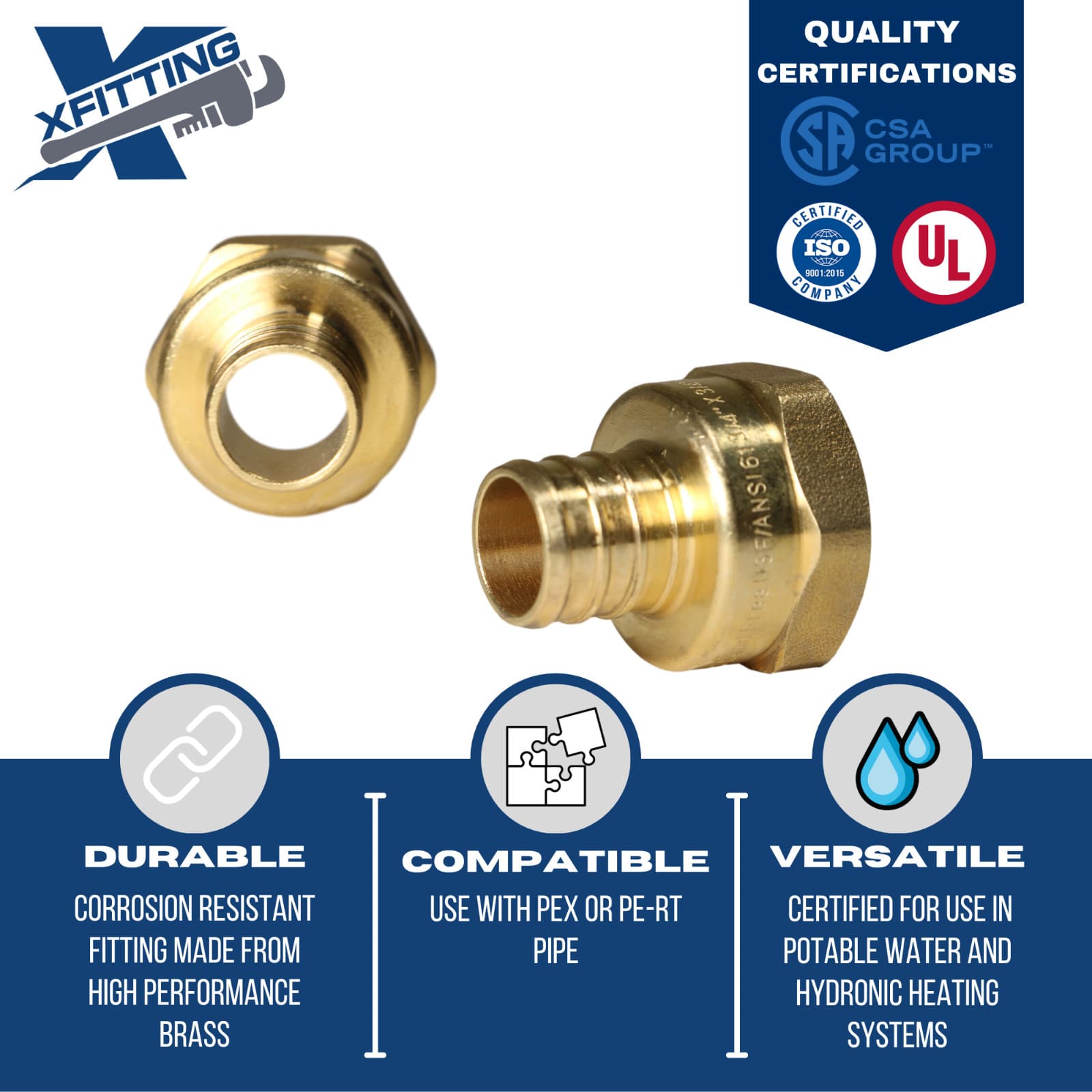 100 Pcs XFITTING 3/4" Pex x 3/4" Female NPT Threaded Adapter, Lead Free Brass 5
