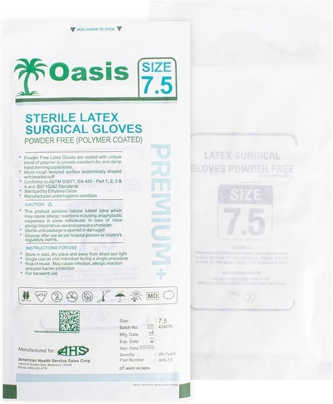 Sterile Latex Surgical Gloves, Size 7.5, Powder-Free, 50 Pairs/Box 2