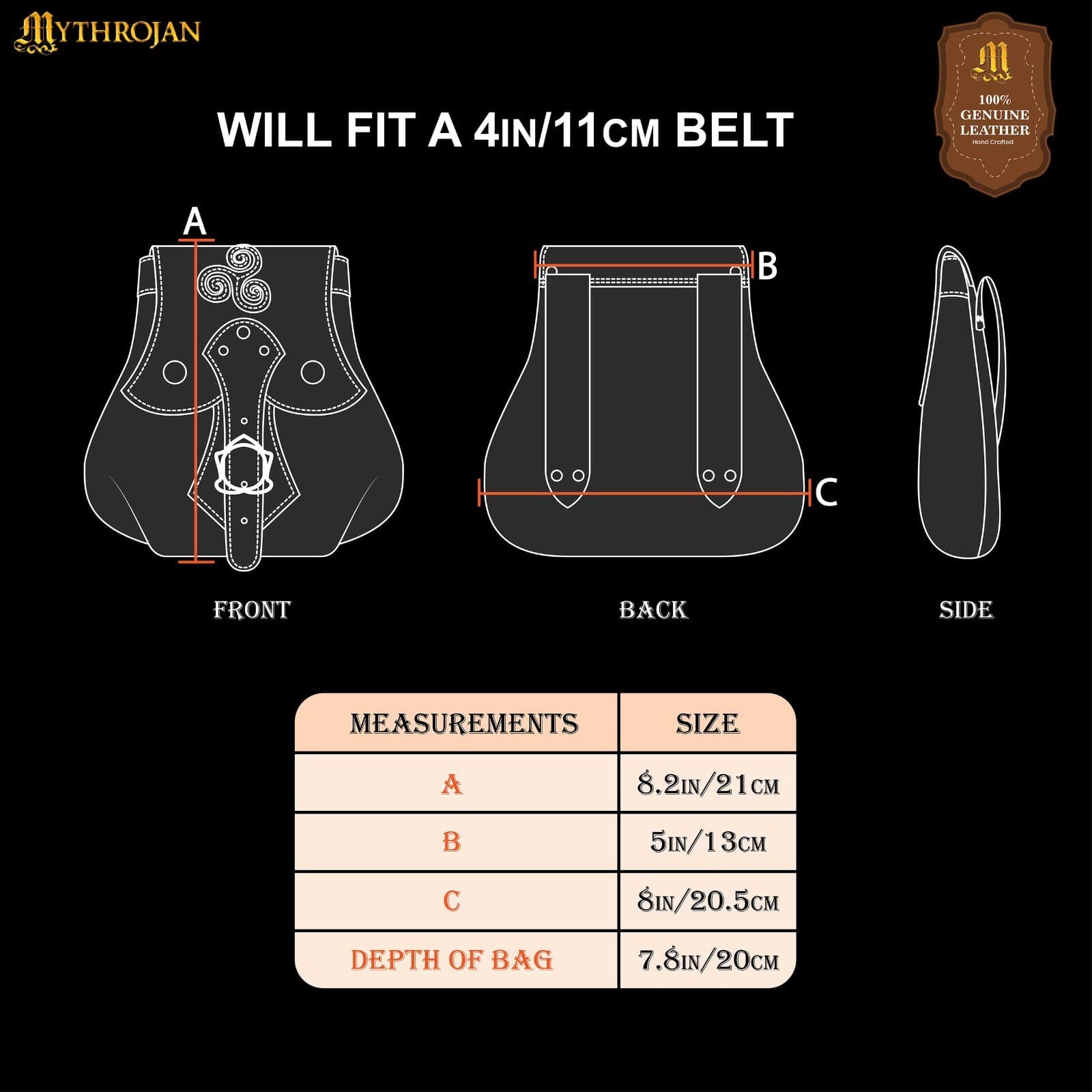 Medieval Stalwart Warrior Leather Pouch With Celtic Spiral Made in Spain Brown 3