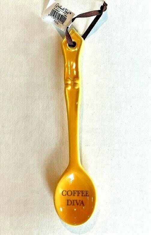 Grasslands Road Yellow Demitasse Spoon "Coffee Diva" 5 1/4"L Ceramic