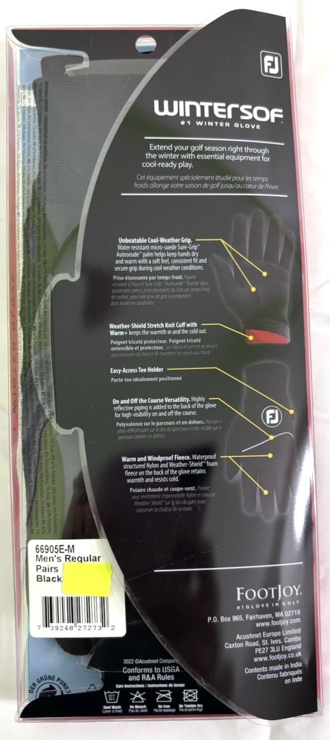 FootJoy WINTERSOF Prior Generation Men's Pair Golf Gloves NEW Black 2