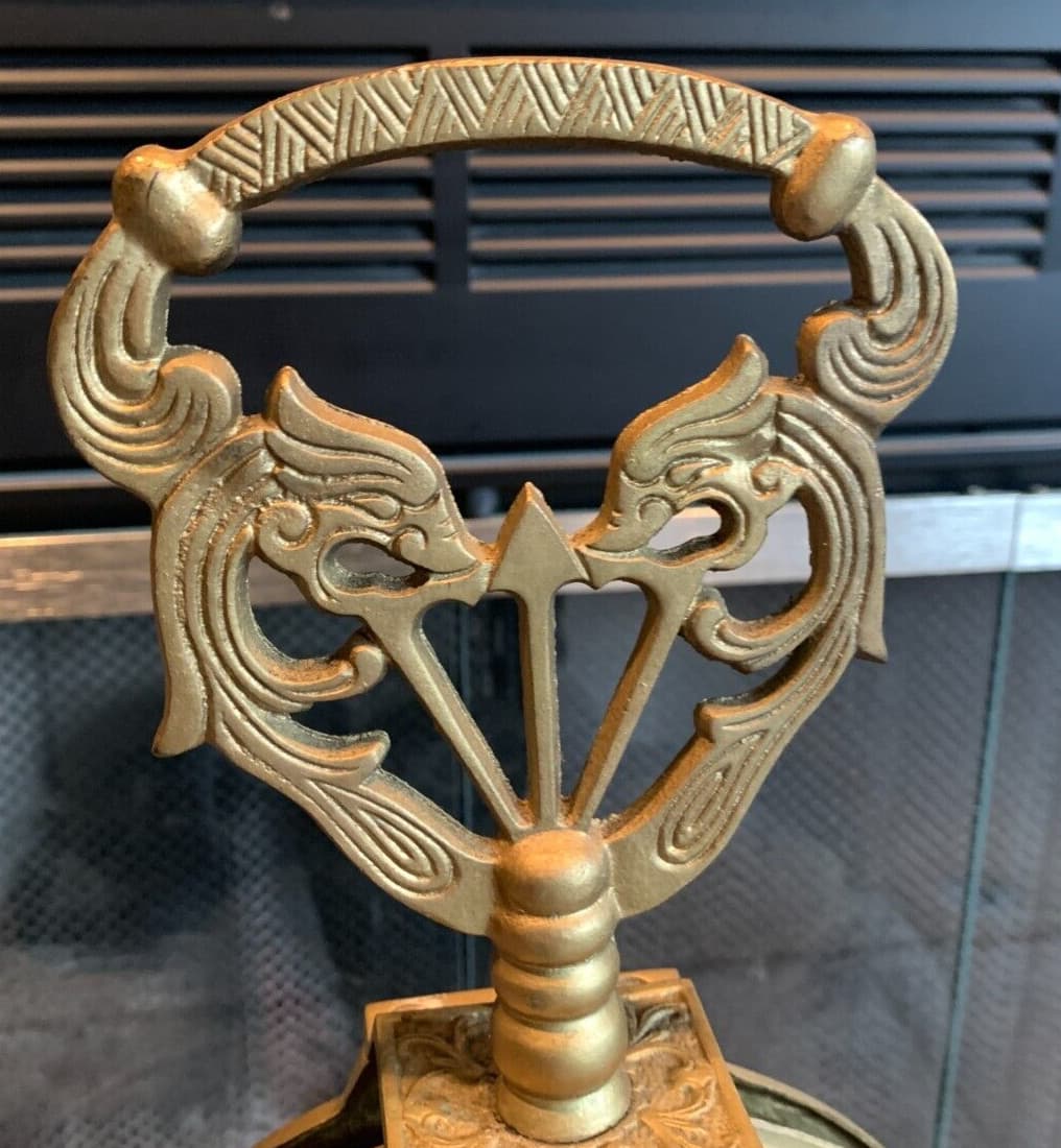 VINTAGE BRASS ART DECO LADY FIREPLACE SCREEN PEACOCK HEARTH FAN PATINA 48" WIDE 5