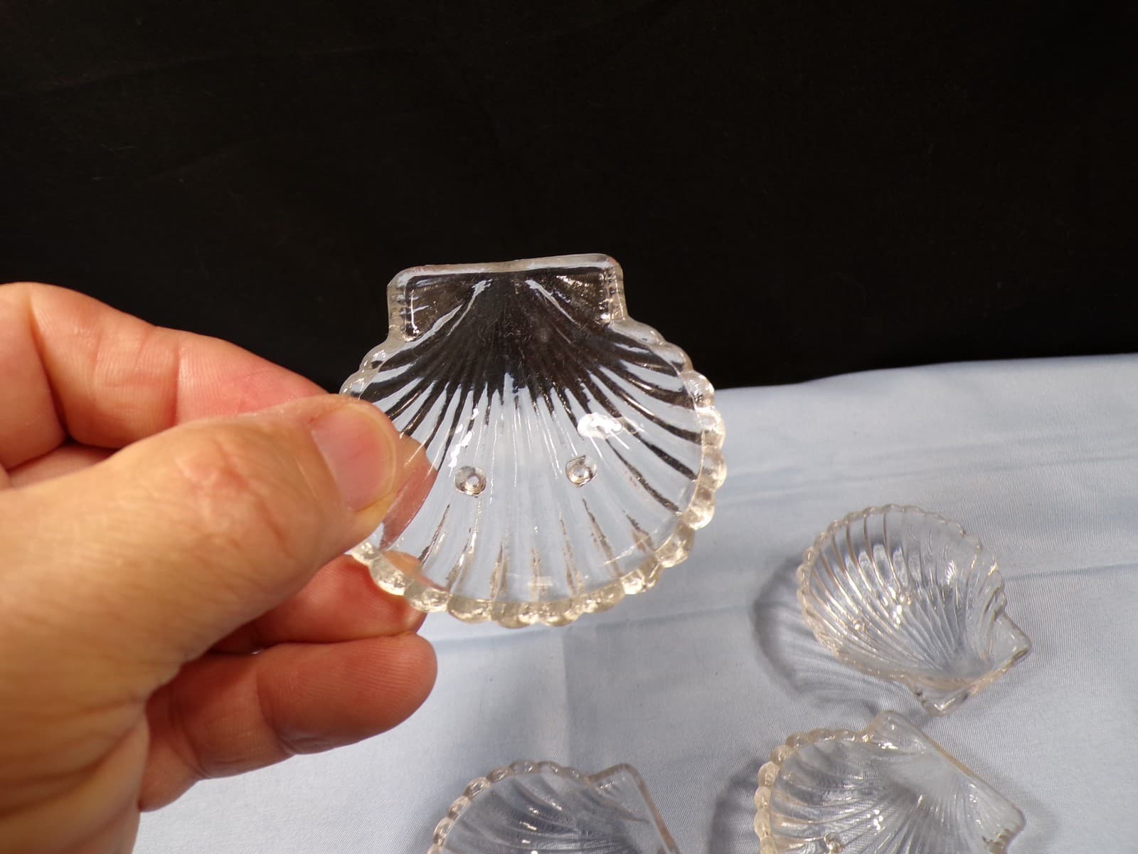 Set of 4 Vintage Fenton Clear Glass Shell Shaped Salt Dips 5