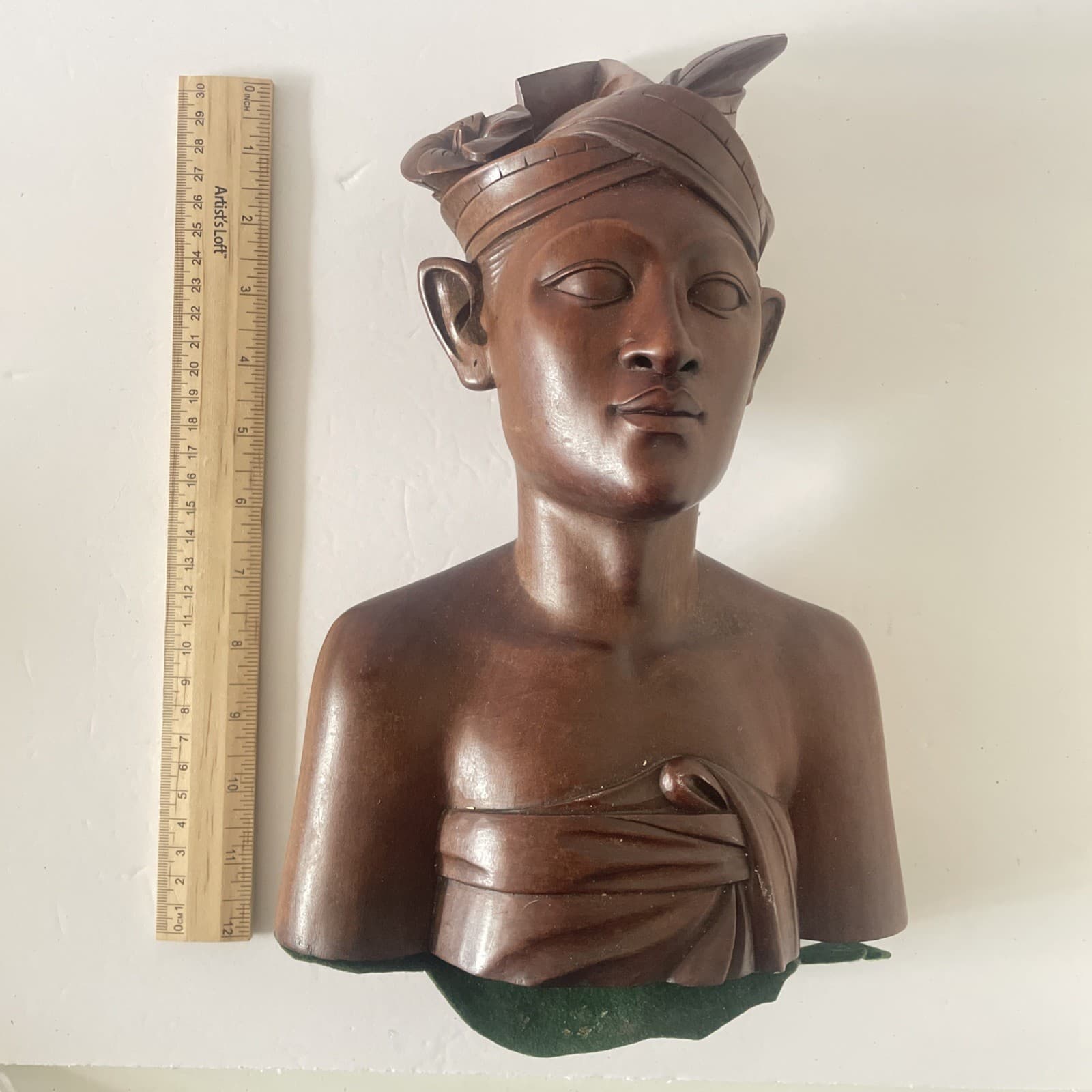 Vintage Bali Wooden Warrior Bust Flower 3