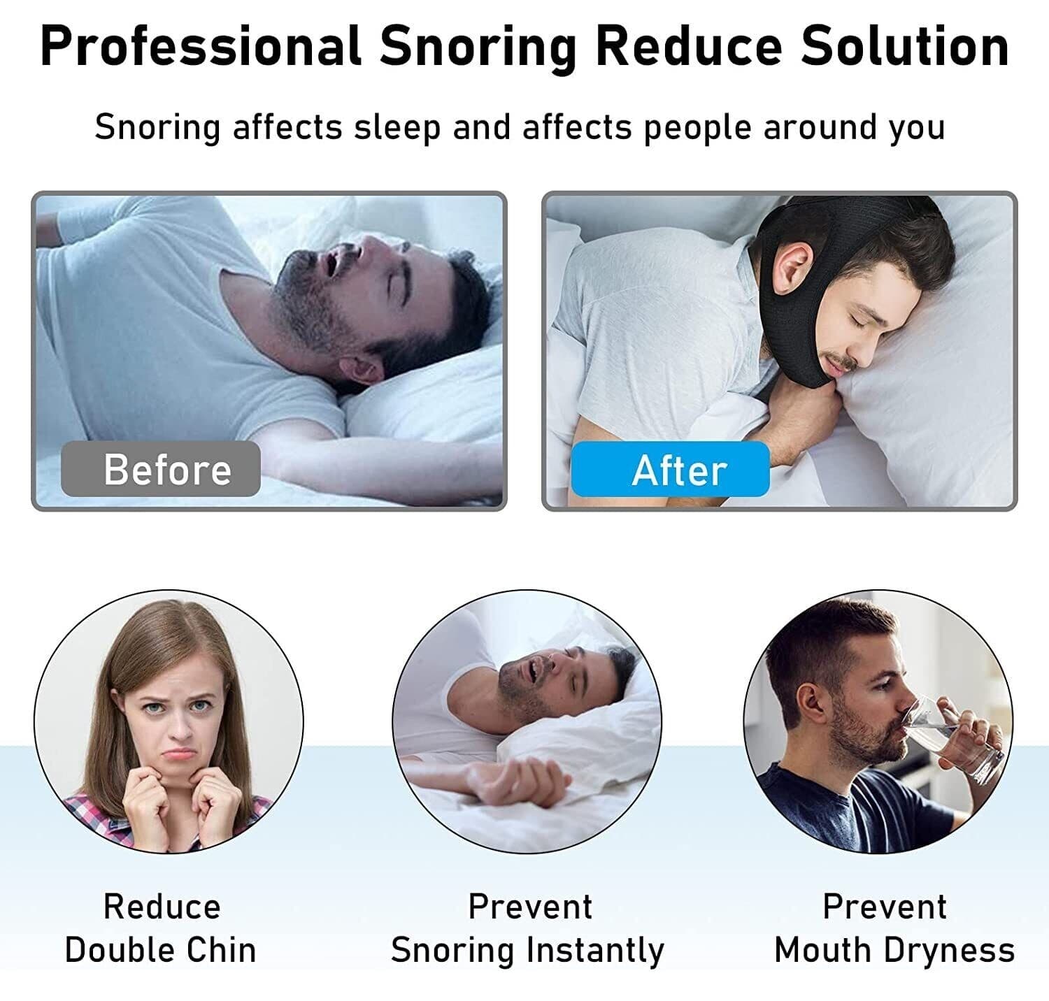 Black Snore Stop Belt Anti Snoring Cpap Chin Strap Sleep Apnea Jaw Solution New 3