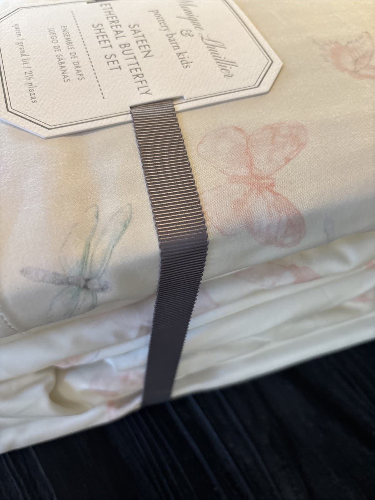 Pottery Barn Monique Lhuillier ETHEREAL BUTTERFLY SATEEN Queen Sheet Set NWT 2