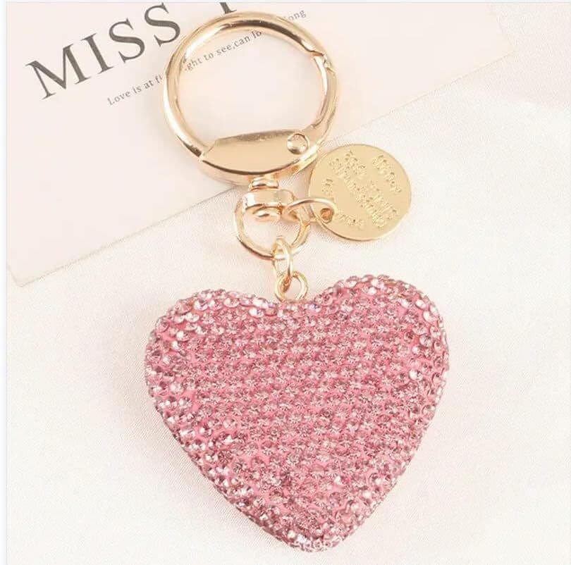 Rhinestone Heart Keychain for Women Valentine's Day Bling Cute Sparkling Pink 2