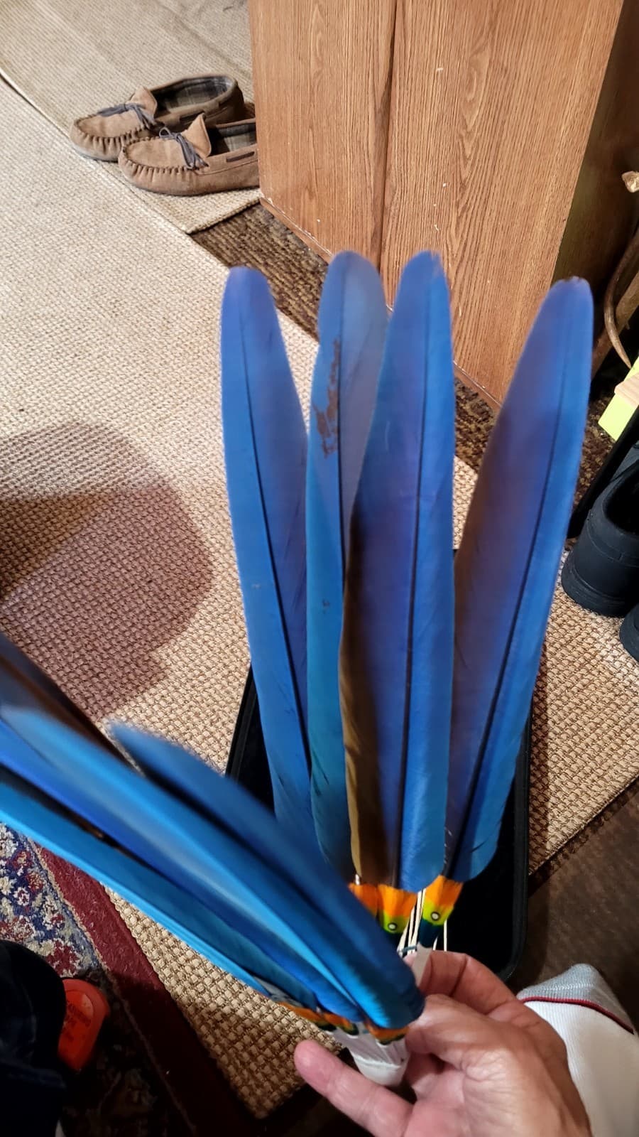 Native American Drop Fan Ceremonial Macaw Feathers Peyote Beadwork 5