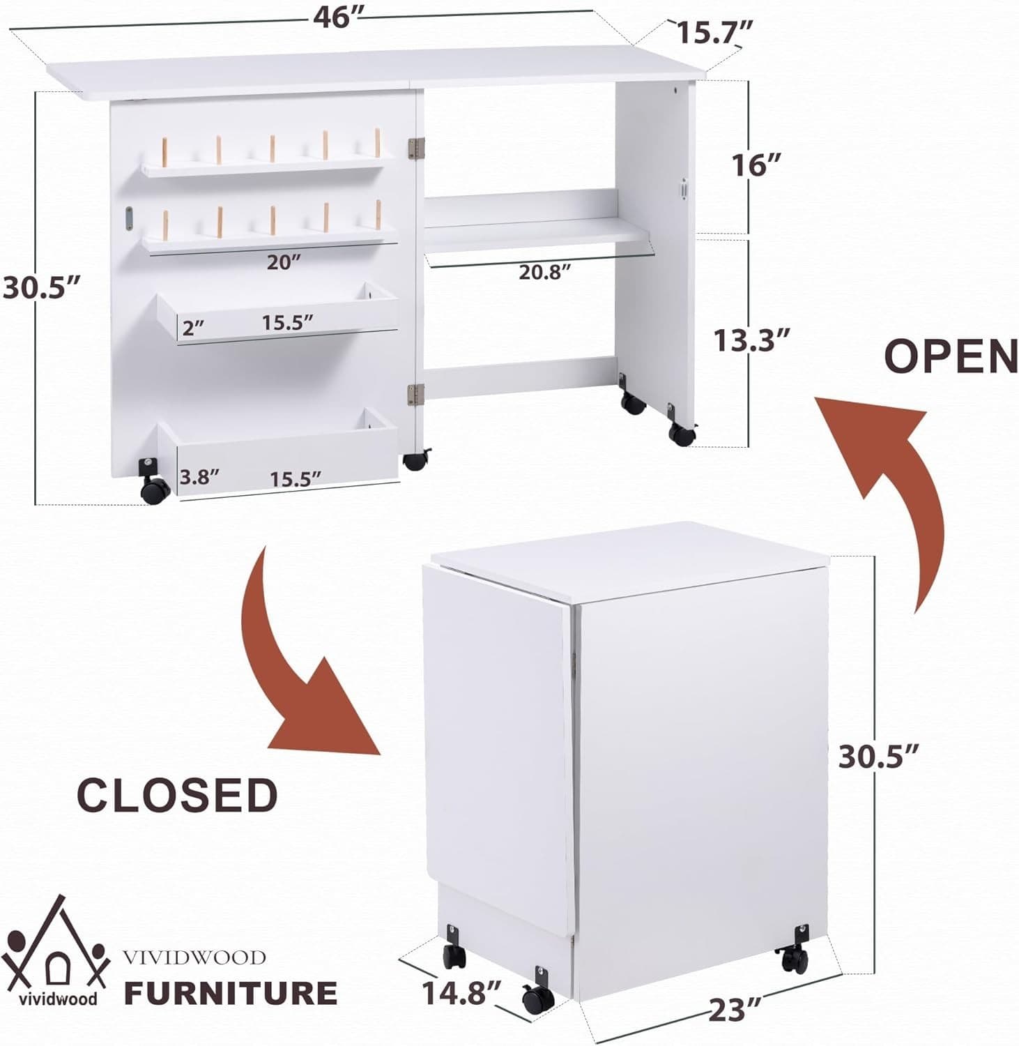Multipurpose Sewing Machine Table - Space-Saving with Wheels and Magnetic Locks 4