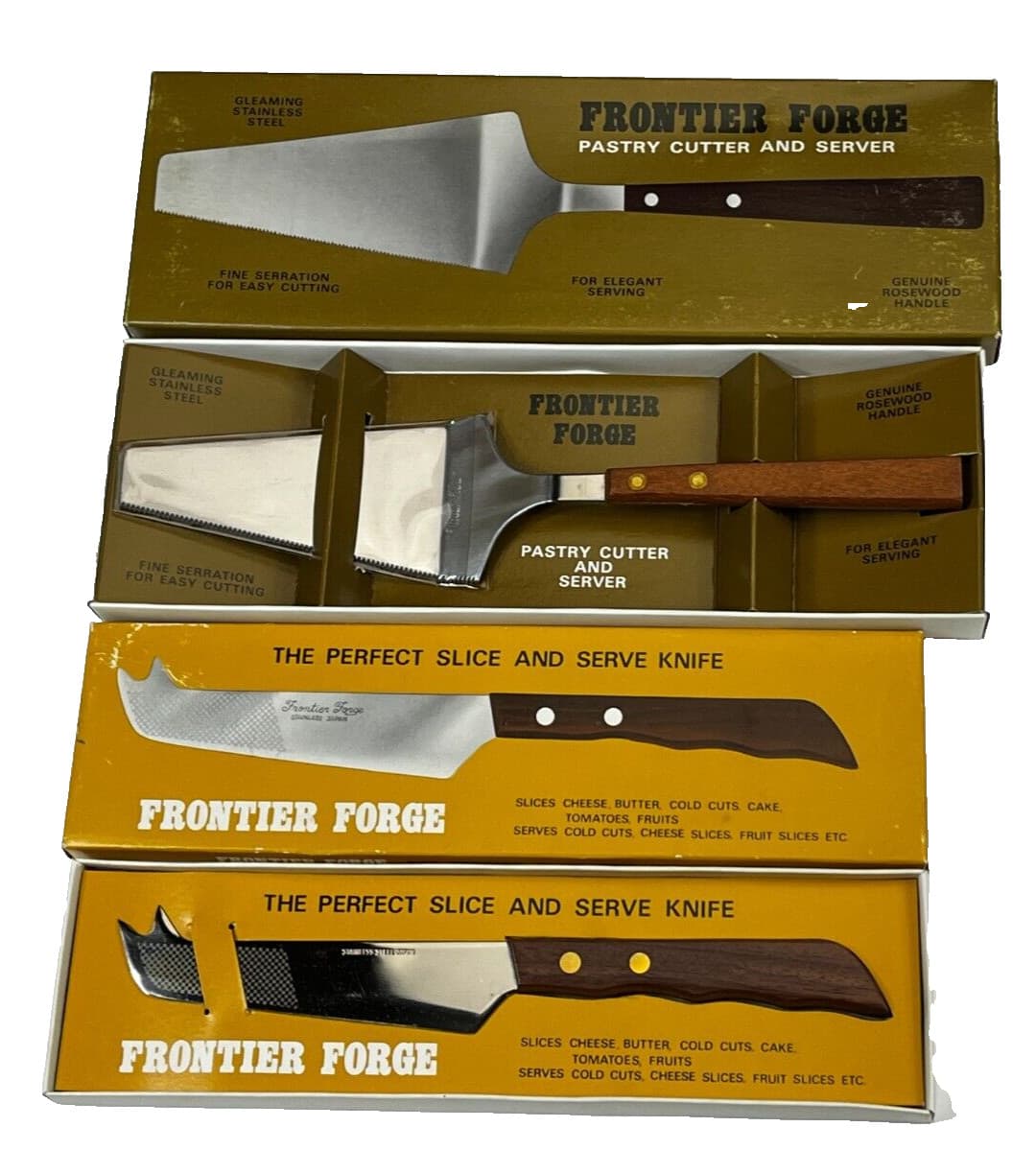 Vintage Frontier Forge MCM Kitchen Pastry Cutter Slice Serve Knife LOT Rosewood