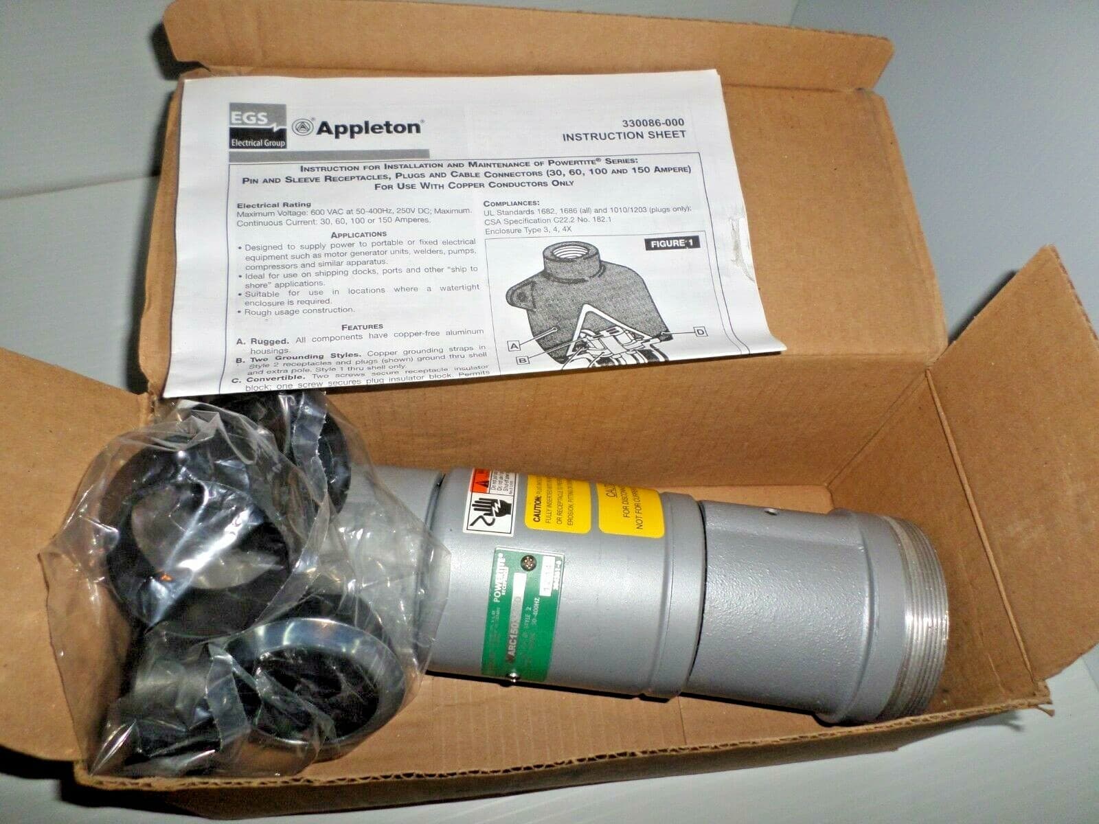 ⭐NEW IN BOX⭐ APPLETON ARC15034CD 150-Amp Pin&Sleeve CONNECTOR 100A 600V 3W4P 2