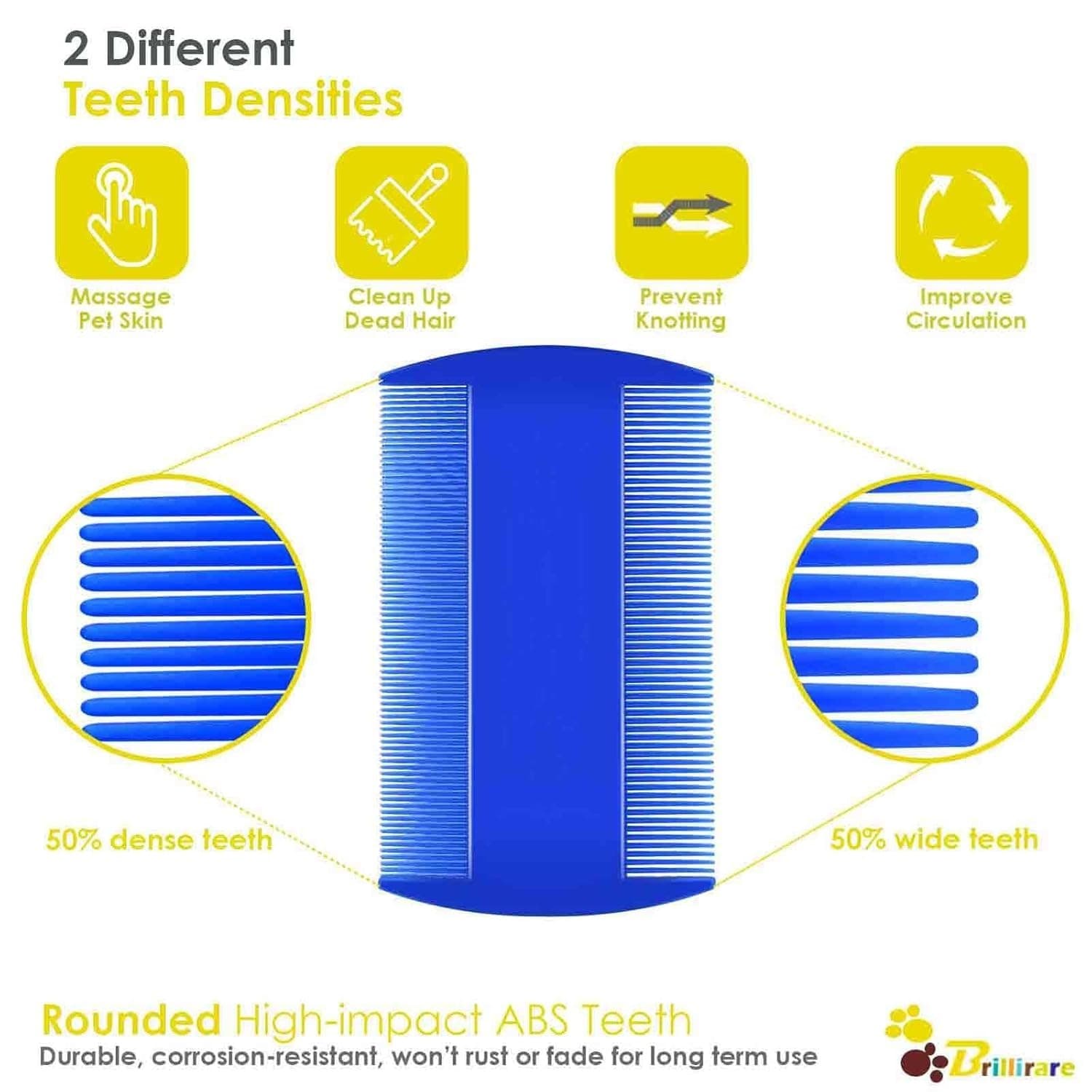 6 Pack Dog Grooming Comb, Pet Flea Lice Stainless Steel Cat Combs with Rounded T 5