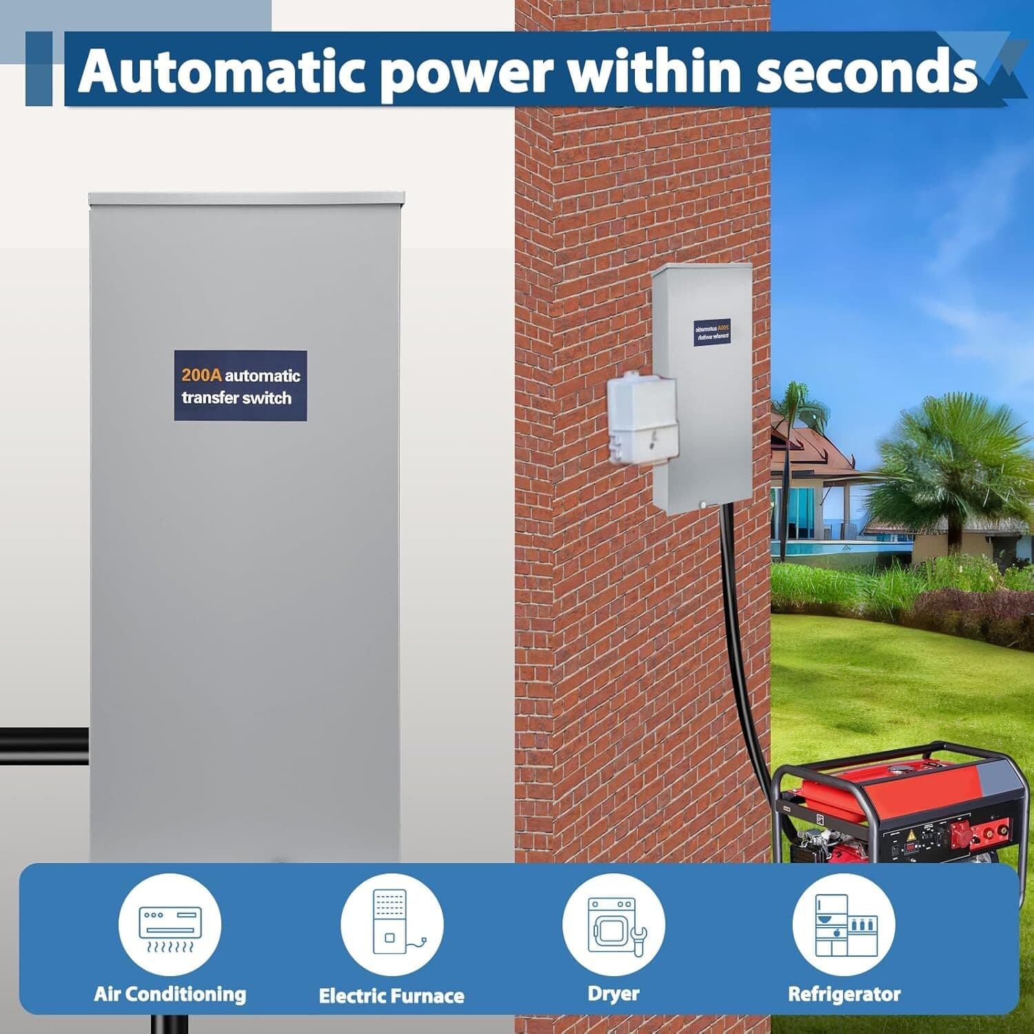 200 Amp Automatic Transfer Switch 120V 240V NEMA 3R Aluminum Enclosure 6