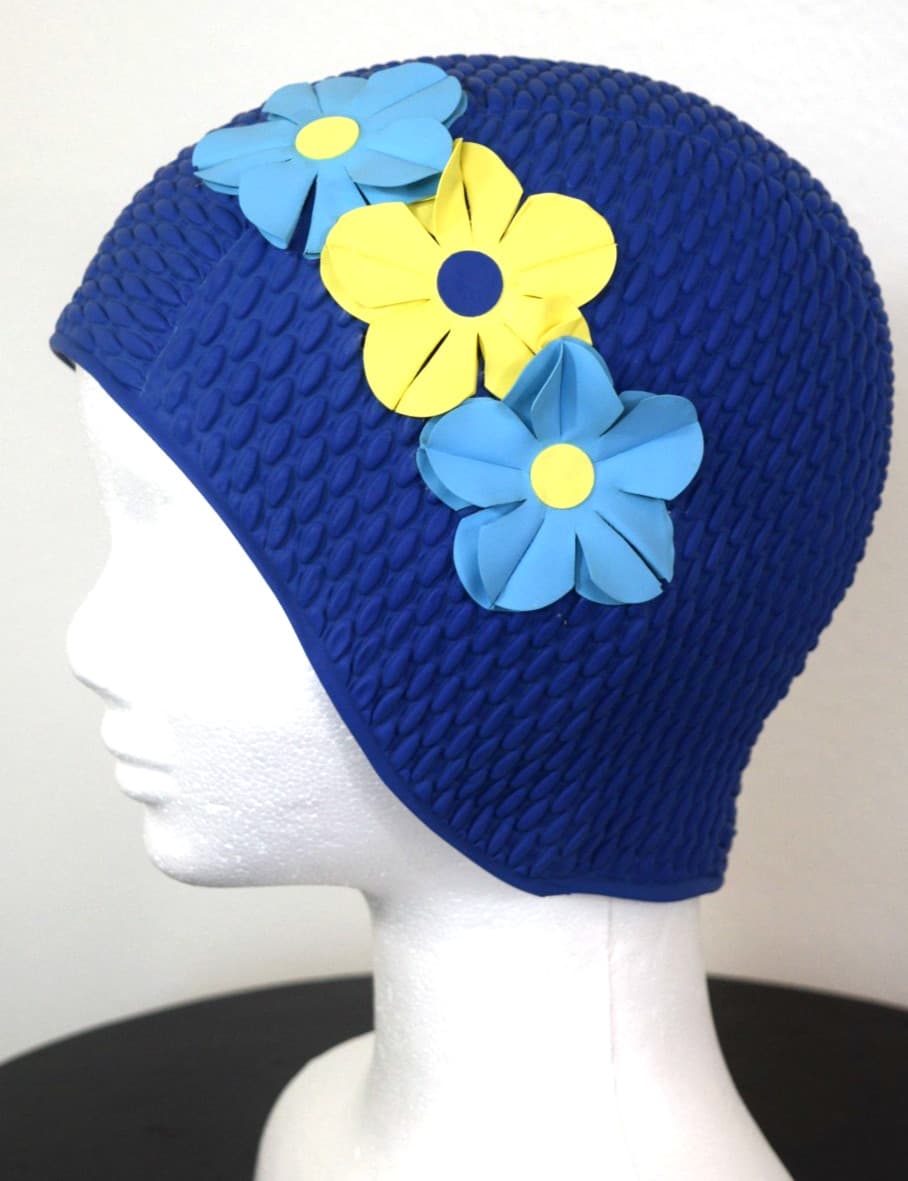 New Adult Vintage Retro Style Floral Bubble Swim Cap Water Aerobics Swimming 4