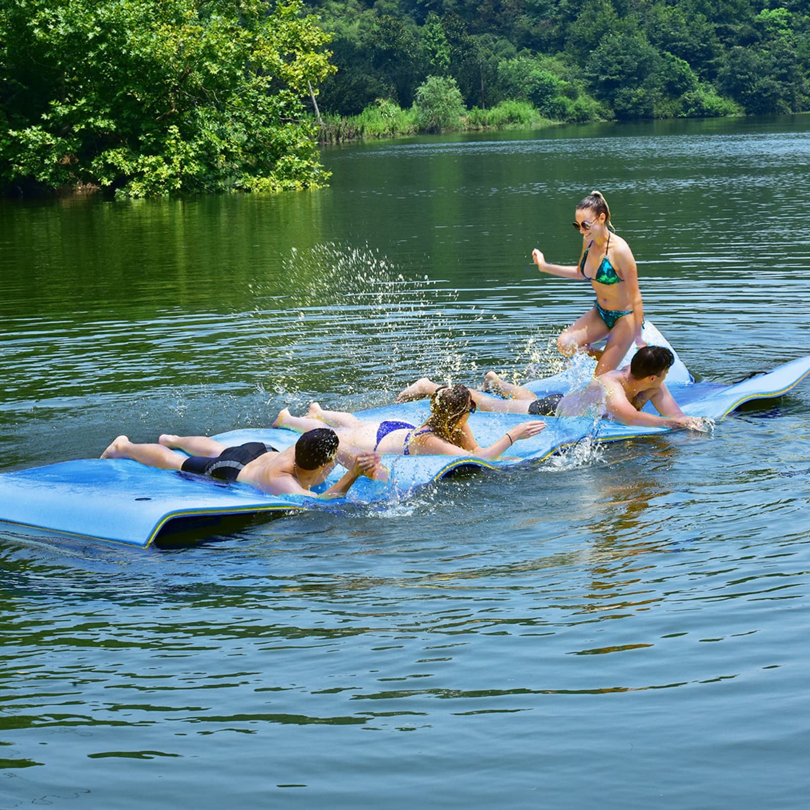 12' x 6' Floating Water Pad Mat 3-Layer Foam Floating Island for Pool Lake Blue 3