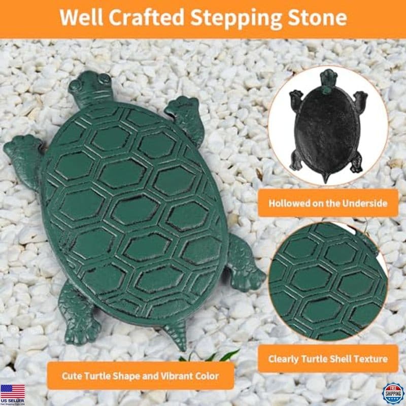 Charming Cast Iron Tortoise Stepping Stone - Green Turtle Garden & Walkway Paver 4