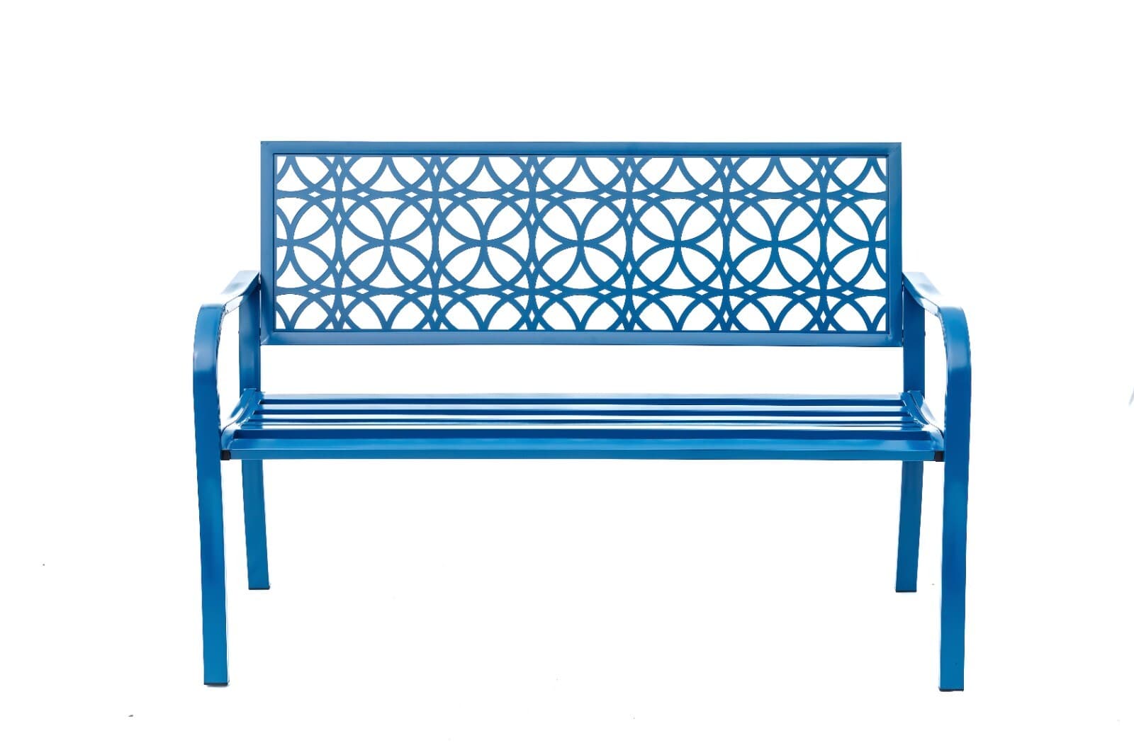 Blue Metal Garden Bench Lattice Outdoor Seat Patio Yard Porch Chair Decor 3