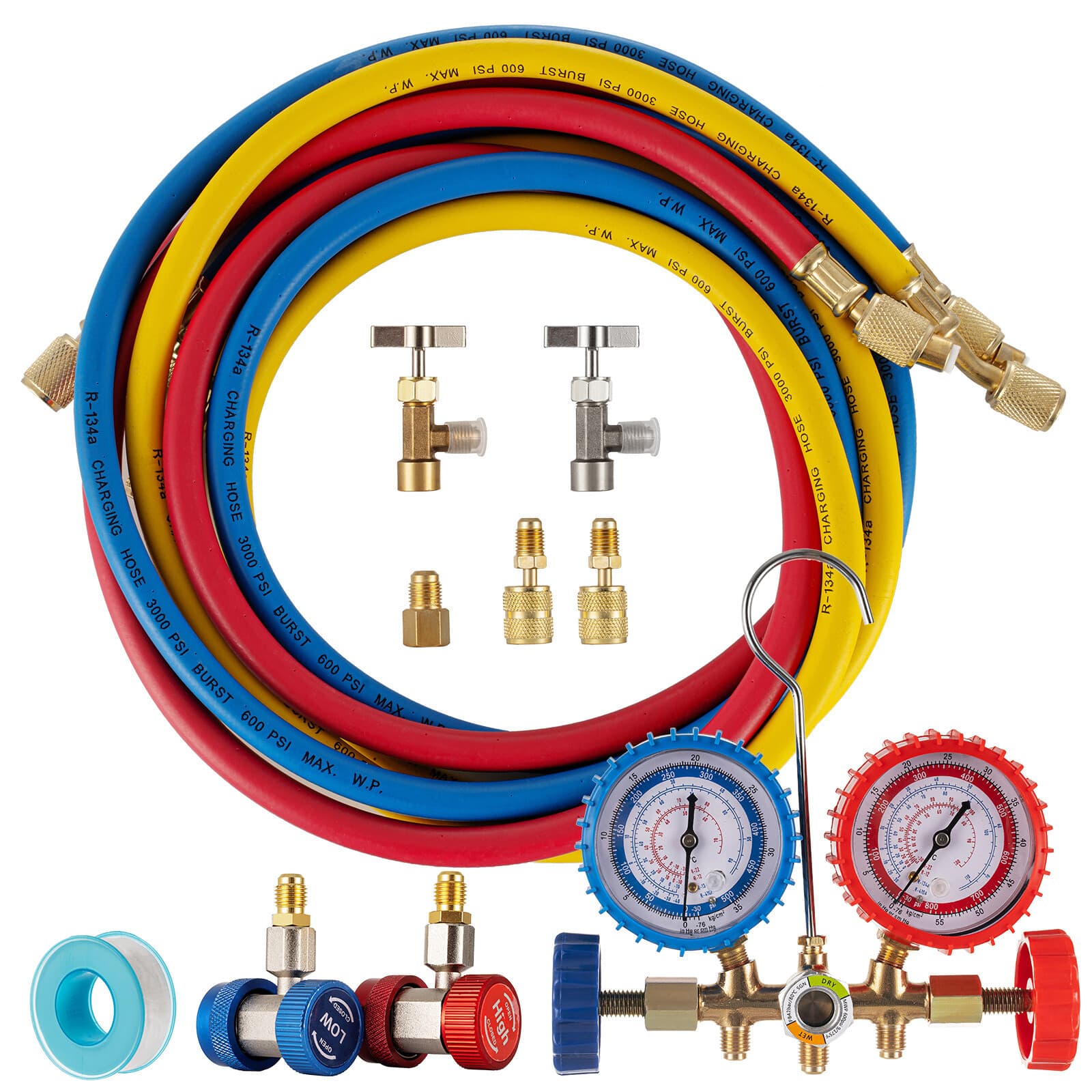 3,5CFM 1/4hp Air Vacuum Pump HVAC Refrigeration AC Manifold Gauge Set R134a Kit 4