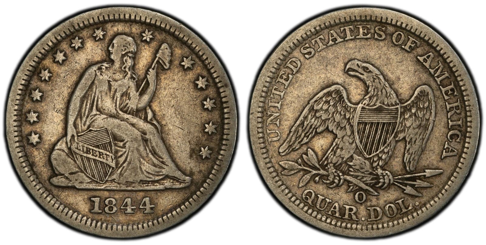 1844 O PCGS VF25 Seated Liberty Quarter