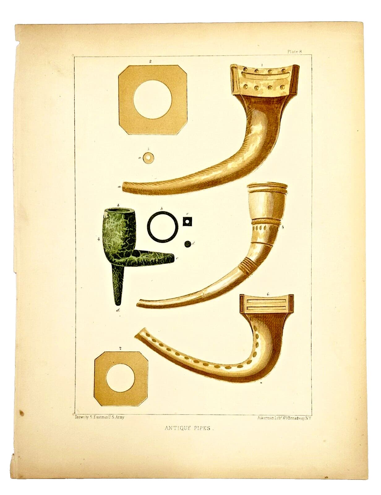 1847 Lithograph of  Native American Pipes by Seth Eastman for US Congress