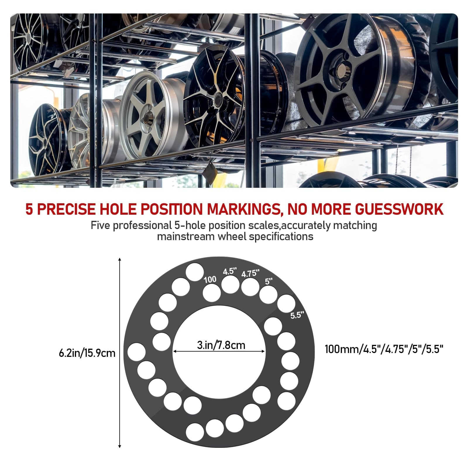 Wheel Bolt Pattern Measuring Tool, Universal 5 Lug Template Gauge for 5, 6, 8... 2