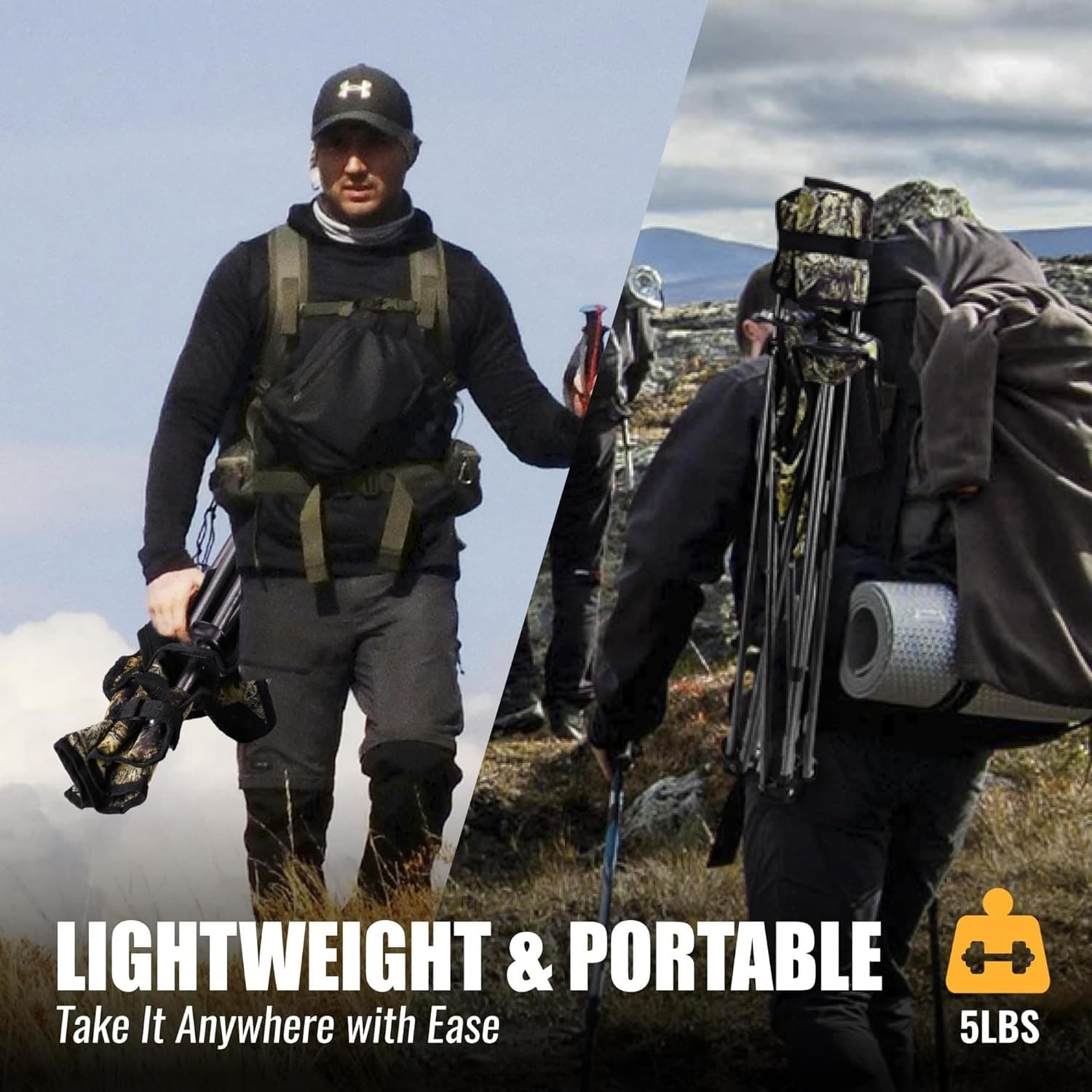 FLISSA Portable Tripod Hunting Chair with Backrest Foldable Hunting Stool 250LBS 6