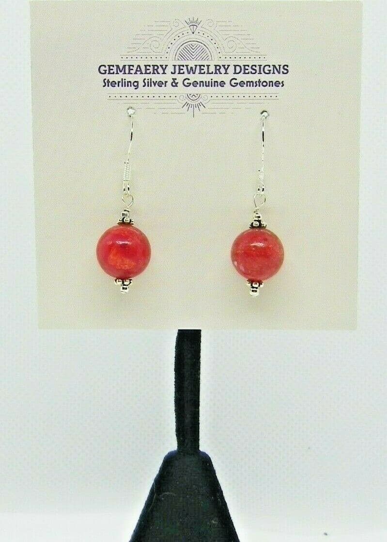Sterling Silver Sponge CORAL Gemstone Dangle Earrings #2151...Handmade USA 3