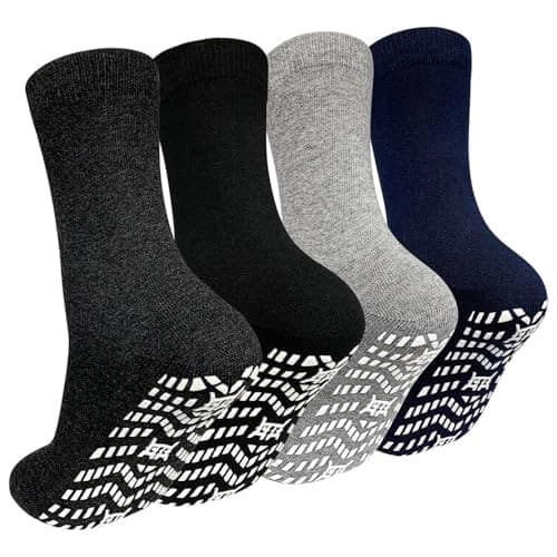  Non Slip Grip Socks - Non Skid Crew Grippy Socks Large Mixed Colors-4 Pairs 2