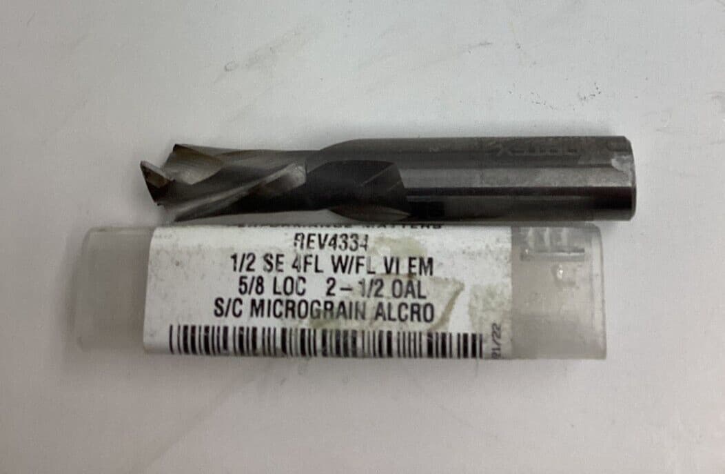1/2 Single End 4 Flute Carbide Alcro Coating End Mill 5/8 LOC 2-1/2 OAL REV4334