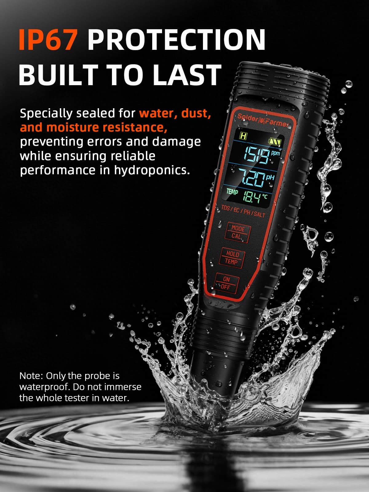 Spider Farmer 5-in-1 TDS/PH Hydroponic Meter Kit with a high-sensitivity sensor 4